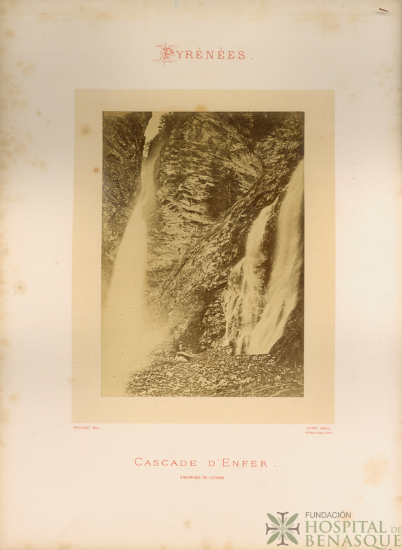 "Pyrénées. Cascade d'Enfer. Environs de Luchon. Provost, Phot. Lafont, Éditeur. 40, Allées d'Etigny, Luchon."
