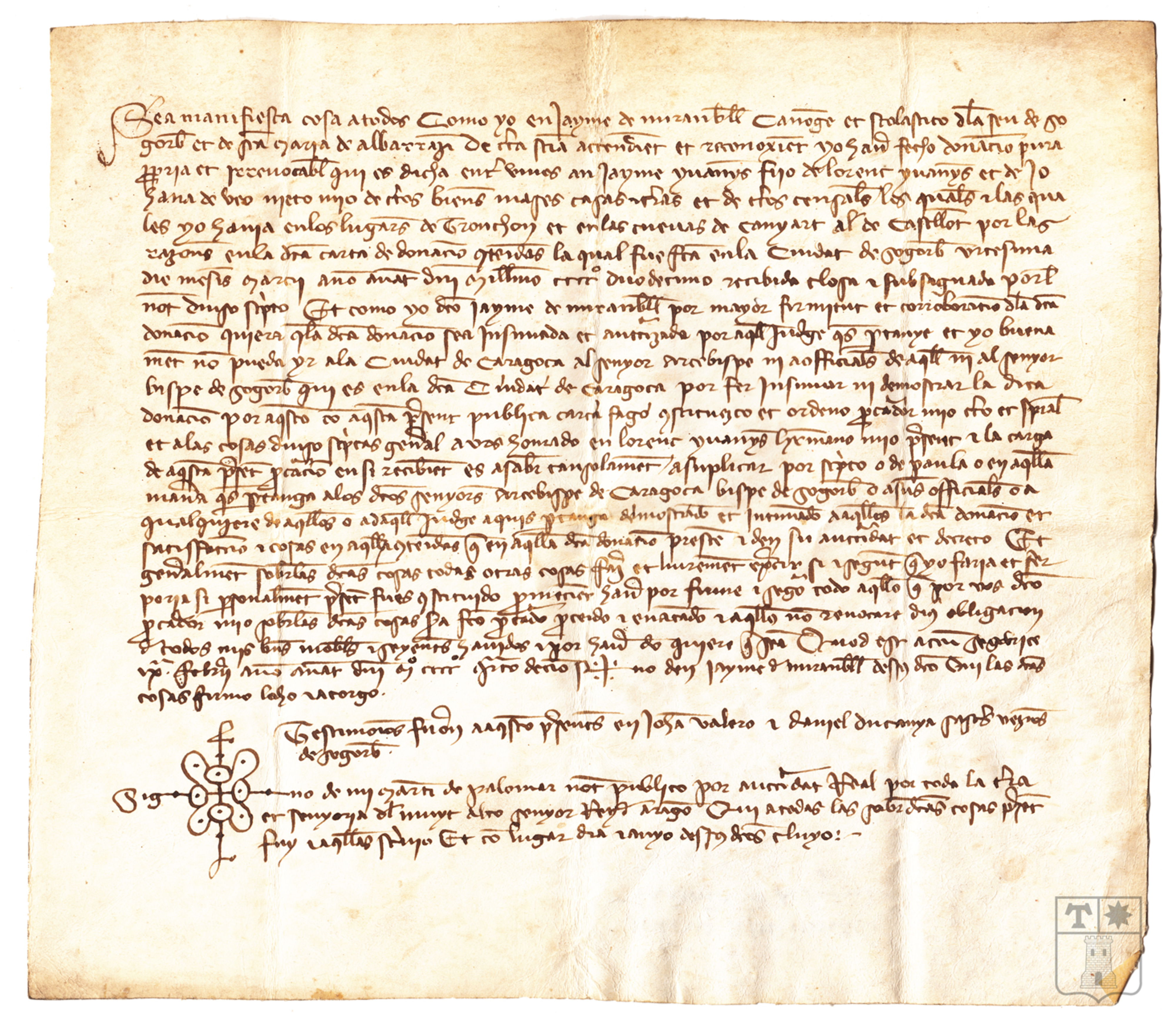 Carta de nombramiento de procurador a Lorenzo Ibáñez por Jaime de Mirambel, canónigo de Segorbe, para hacer donación de todos sus bienes