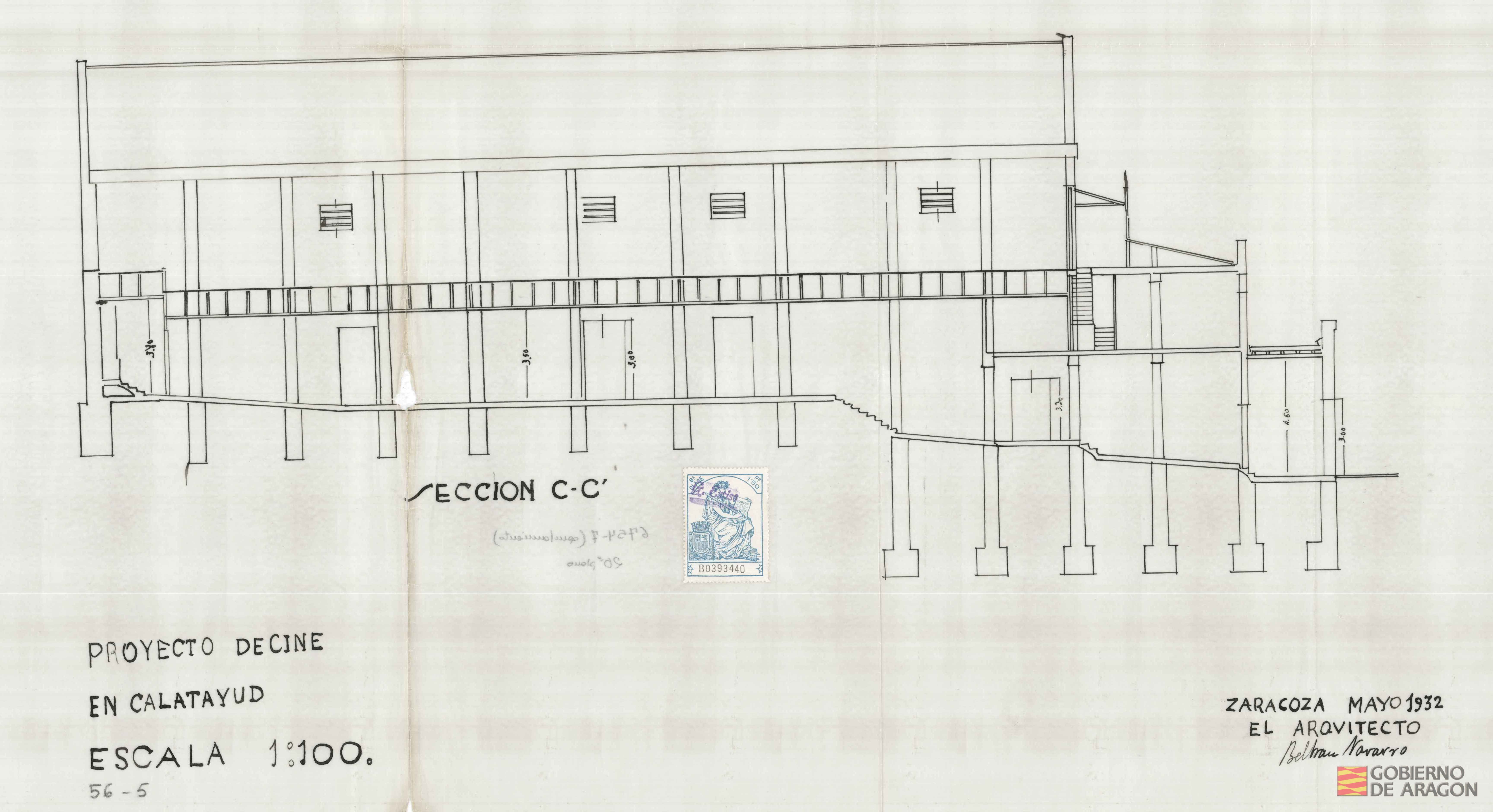 Proyecto de cine en Calatayud. Firmado por el Arquitecto Beltrán Navarro. Calatayud (Zaragoza)