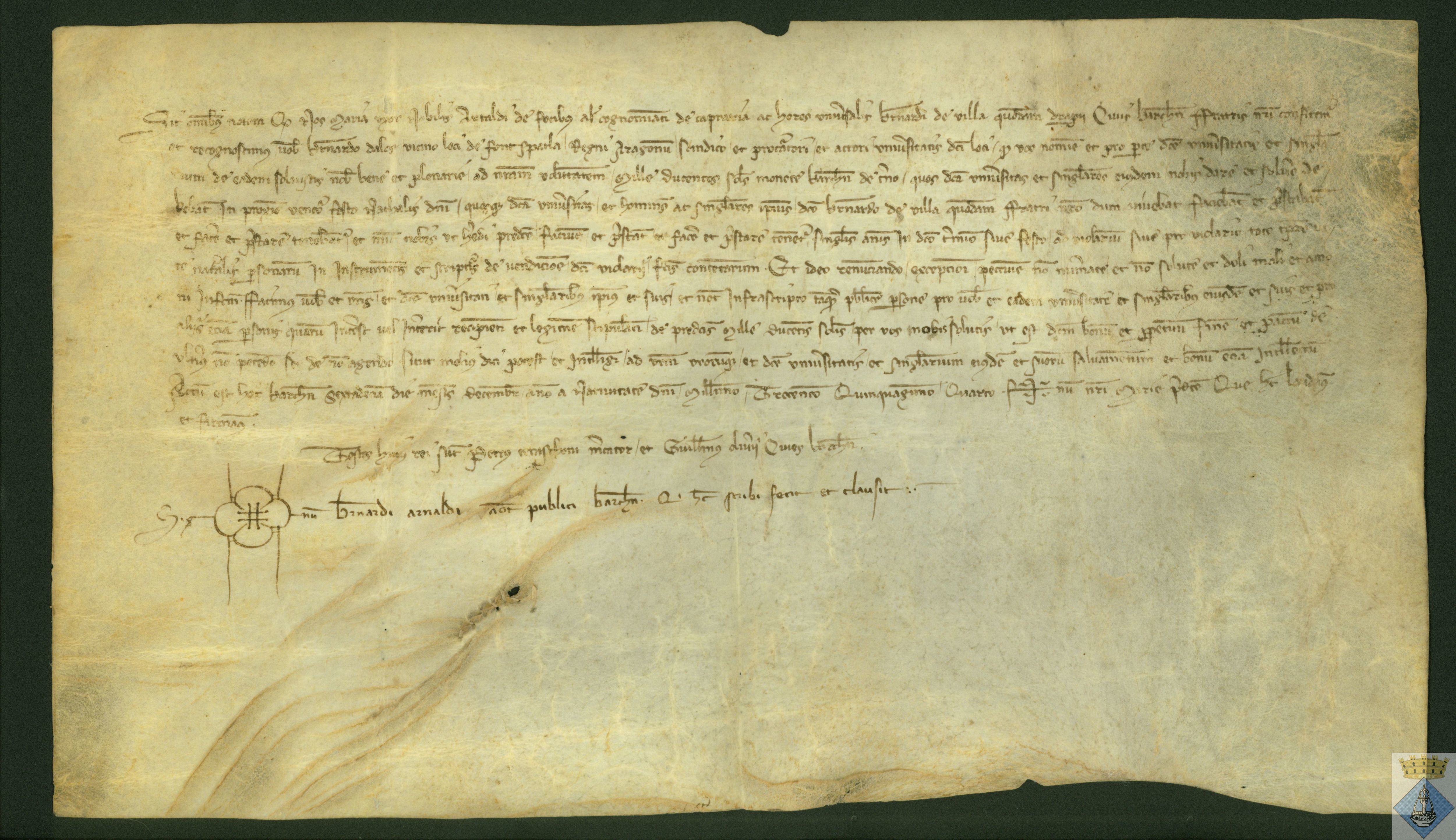 Albarán de 1.200 sueldos, moneda barcelonesa, dado por María, esposa de Artal de Focies, a la Universidad de Fuentespalda