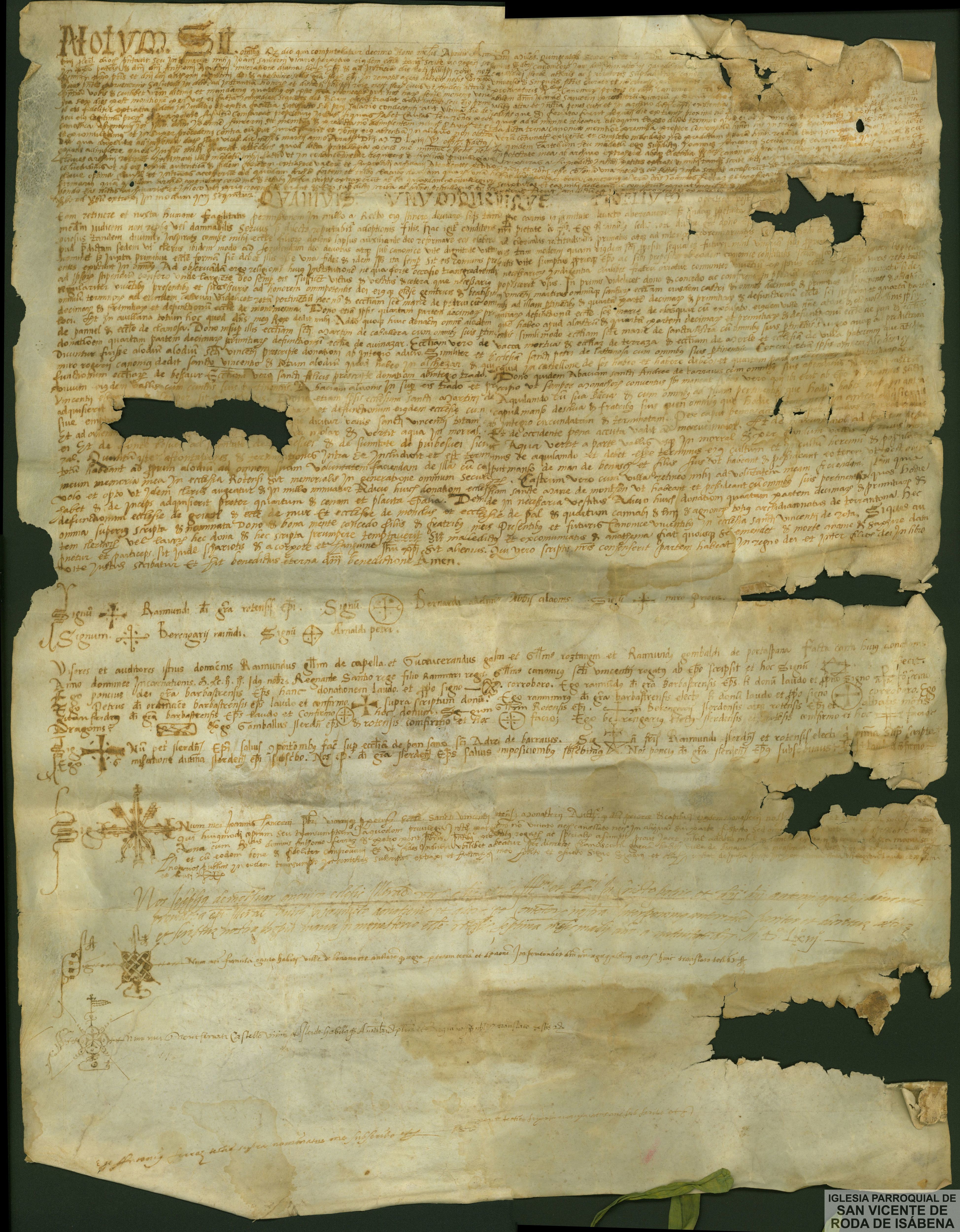 Ramón Dalmacio, obispo de Roda, funda la canónica de San Vicente de Roda y la dota con una larga serie de propiedades y derechos, incluyendo las iglesias de Alaón, San Martín de Caballera, Santa María de Santaliestra, San Andrés de Barrabés, San Martín de Aguilaniu y Santa María de Monzón, y los cuartos episcopales de numerosas parroquias