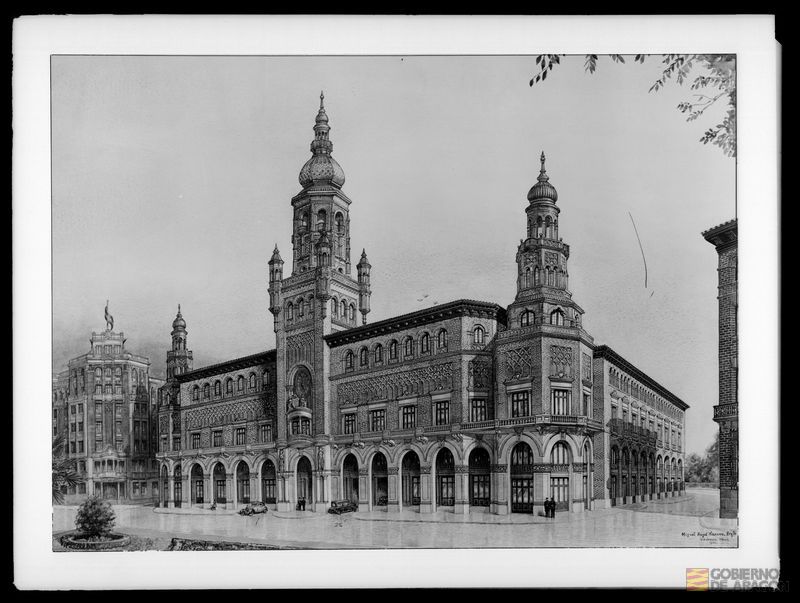 Dibujo del proyecto para el Ayuntamiento de Zaragoza de Miguel Ángel Navarro de 1930. Manuel Coyne