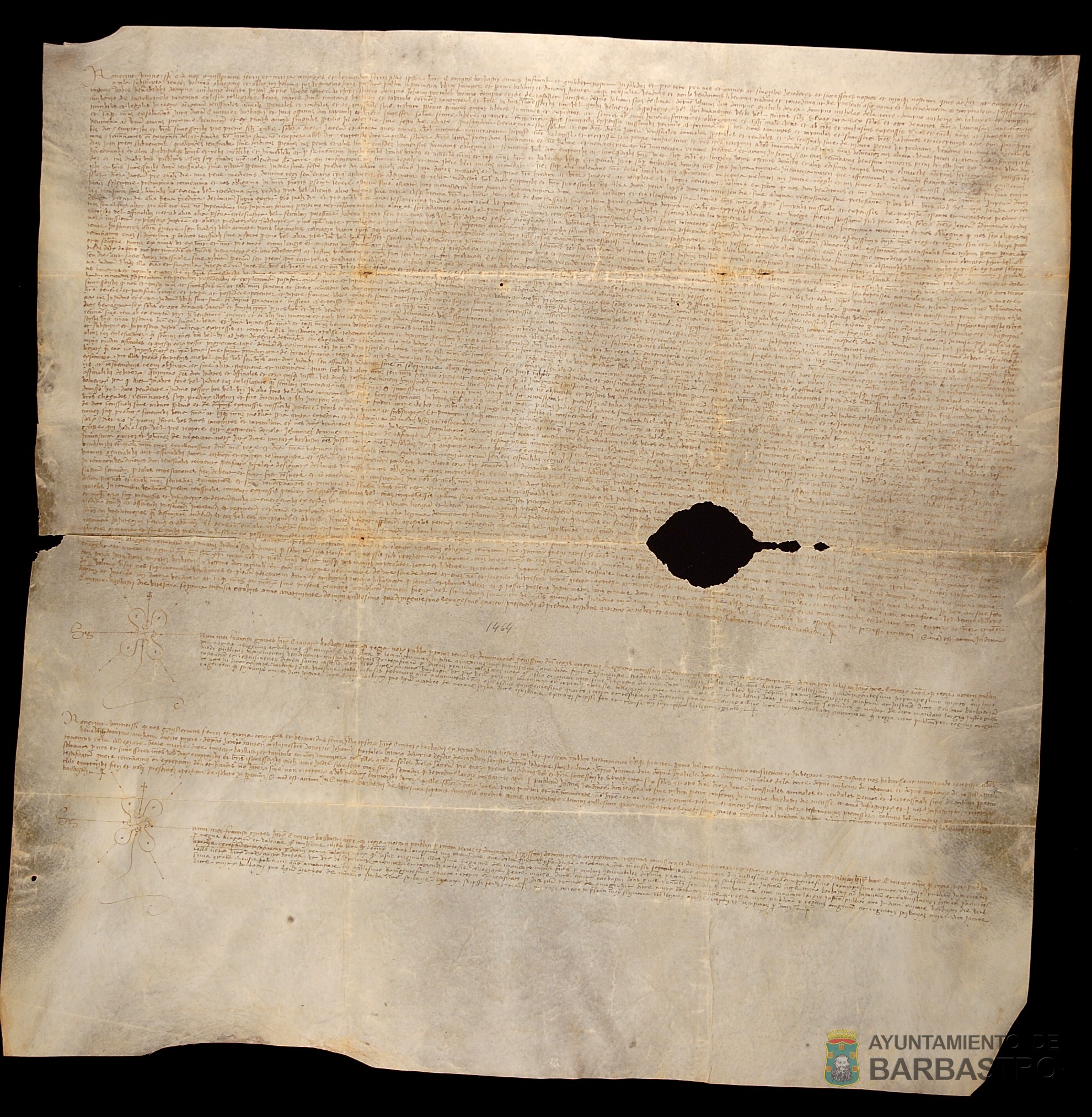 Censal vendido por Guillermo Ferriz y Maria, conyuges, y su hijo Bernardo Ferriz, habitantes de Barbastro, al Capitulo de la Iglesia Colegial de Santa Maria de Barbastro de 66 sueldos jaq. y 8 dineros de pension anual por 1000 sueldos de precio o suerte principal