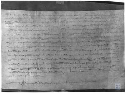 Domingo Ferrer de Anguas vende a Juan de Molíns unas casas en Huesca por trescientos sueldos Jaqueses, obligándole a pagar al rey un tributo anual de un maravedí