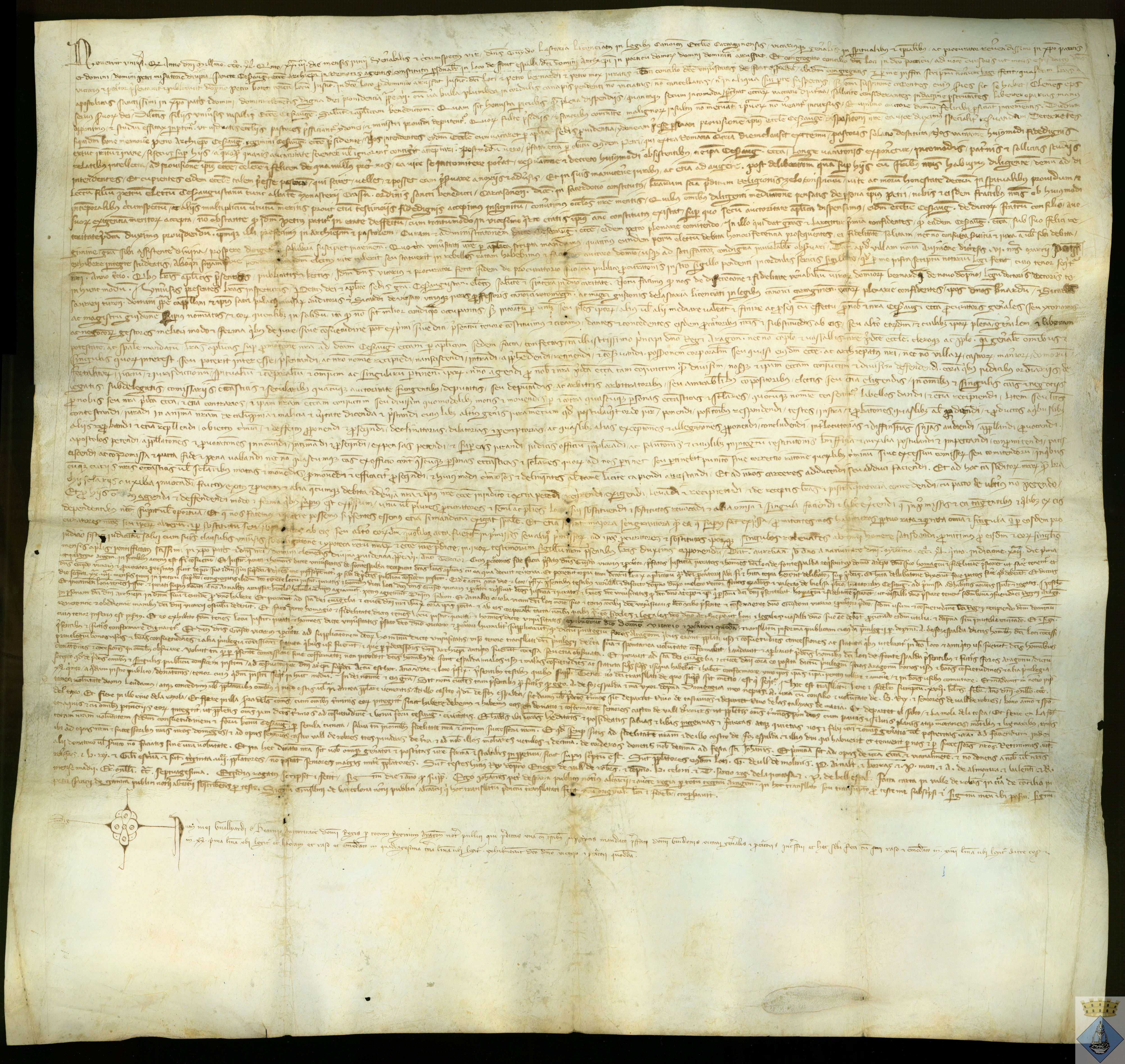 Prestación de juramento de fidelidad y vasallaje hecho por la villa de Fuentespalda al obispo de Zaragoza, el cual juró guardar todos los privilegios y exenciones y les confirmó la carta de población