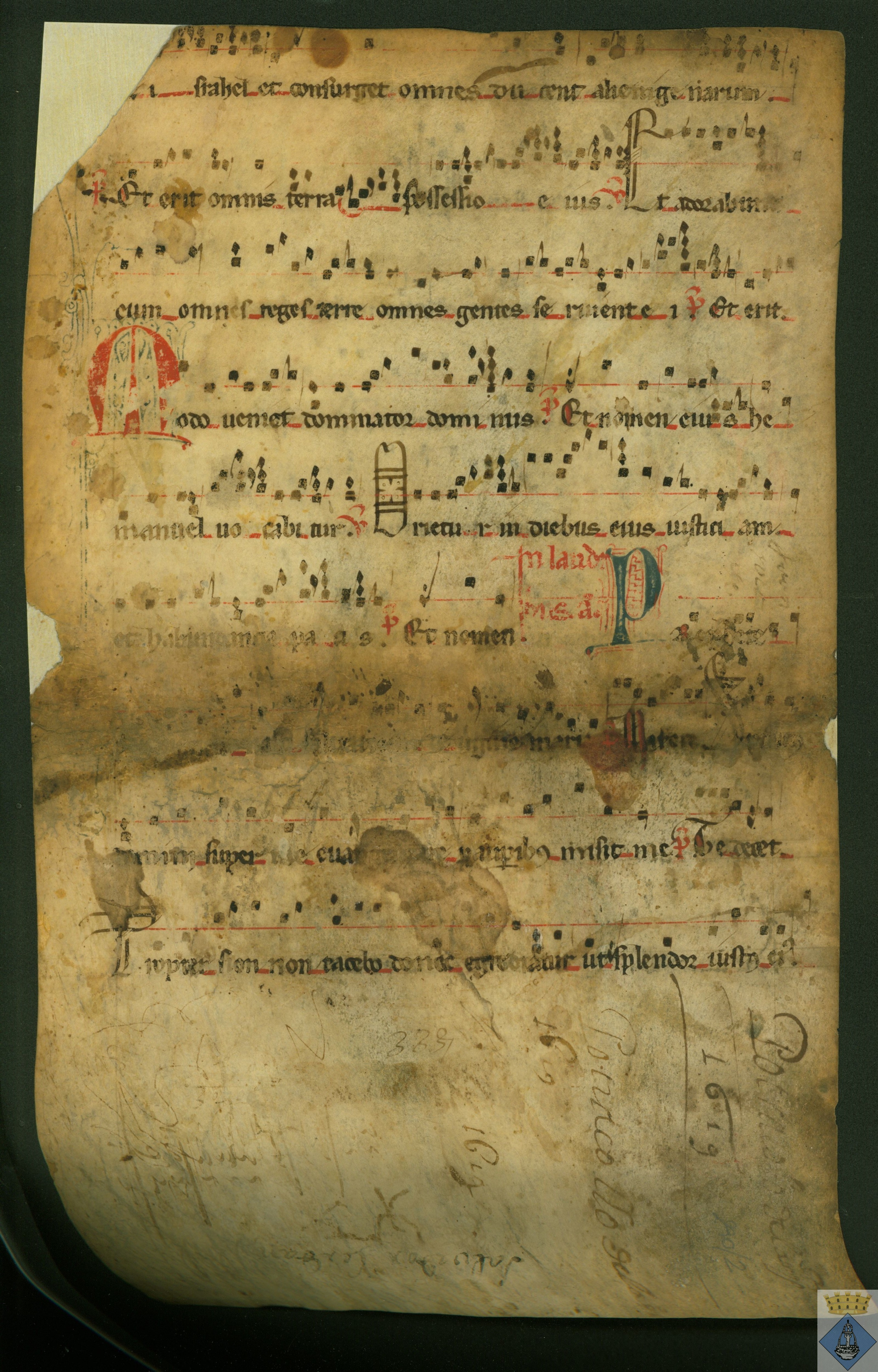 Hoja de códice litúrgico musical.