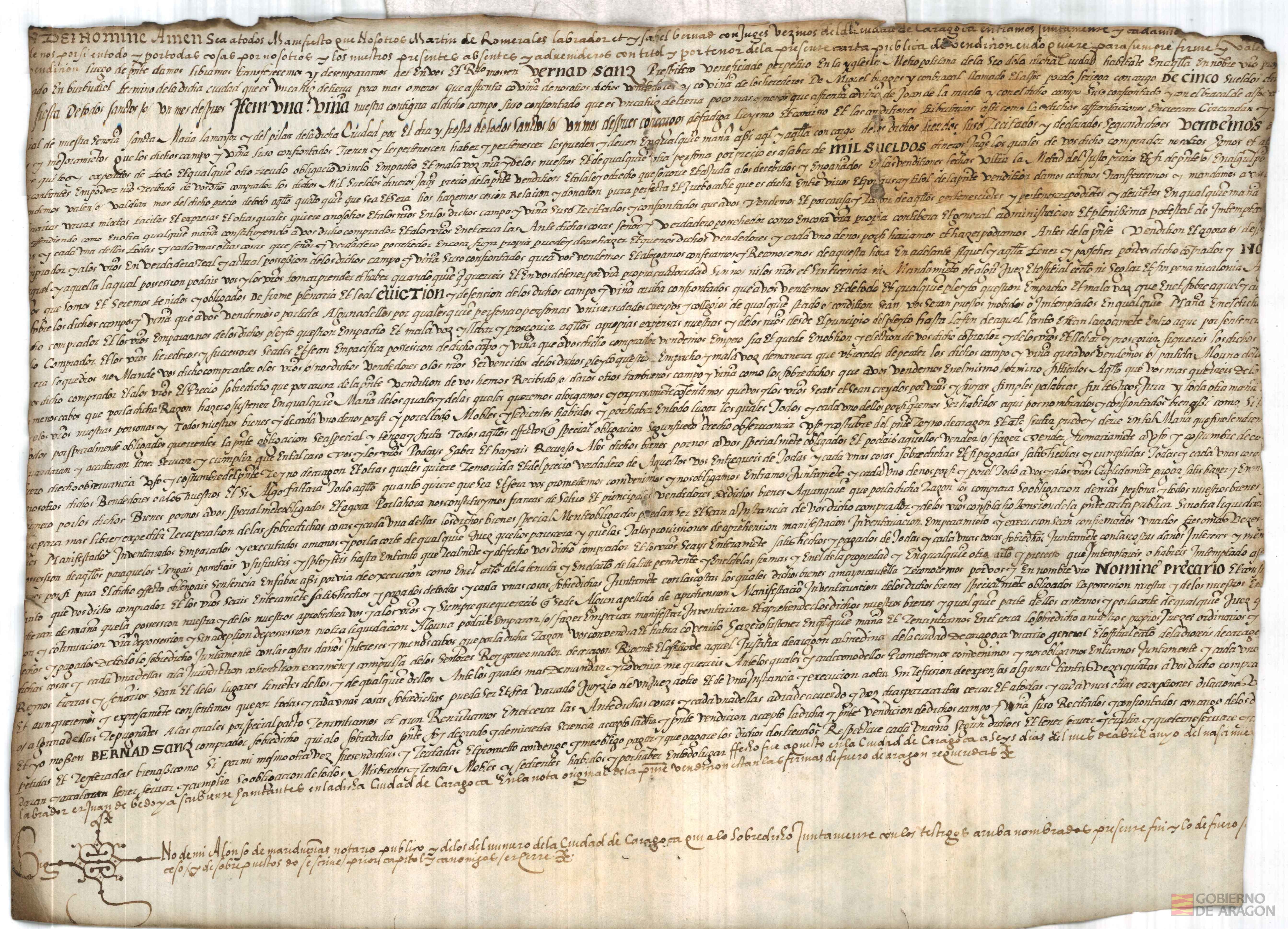 Gascón López de Rueda,caballero,vende a su hermano García López de Rueda,la torre de Casanueva con todas sus heredades y pertenencias,por 10000 sueldos jaqueses.