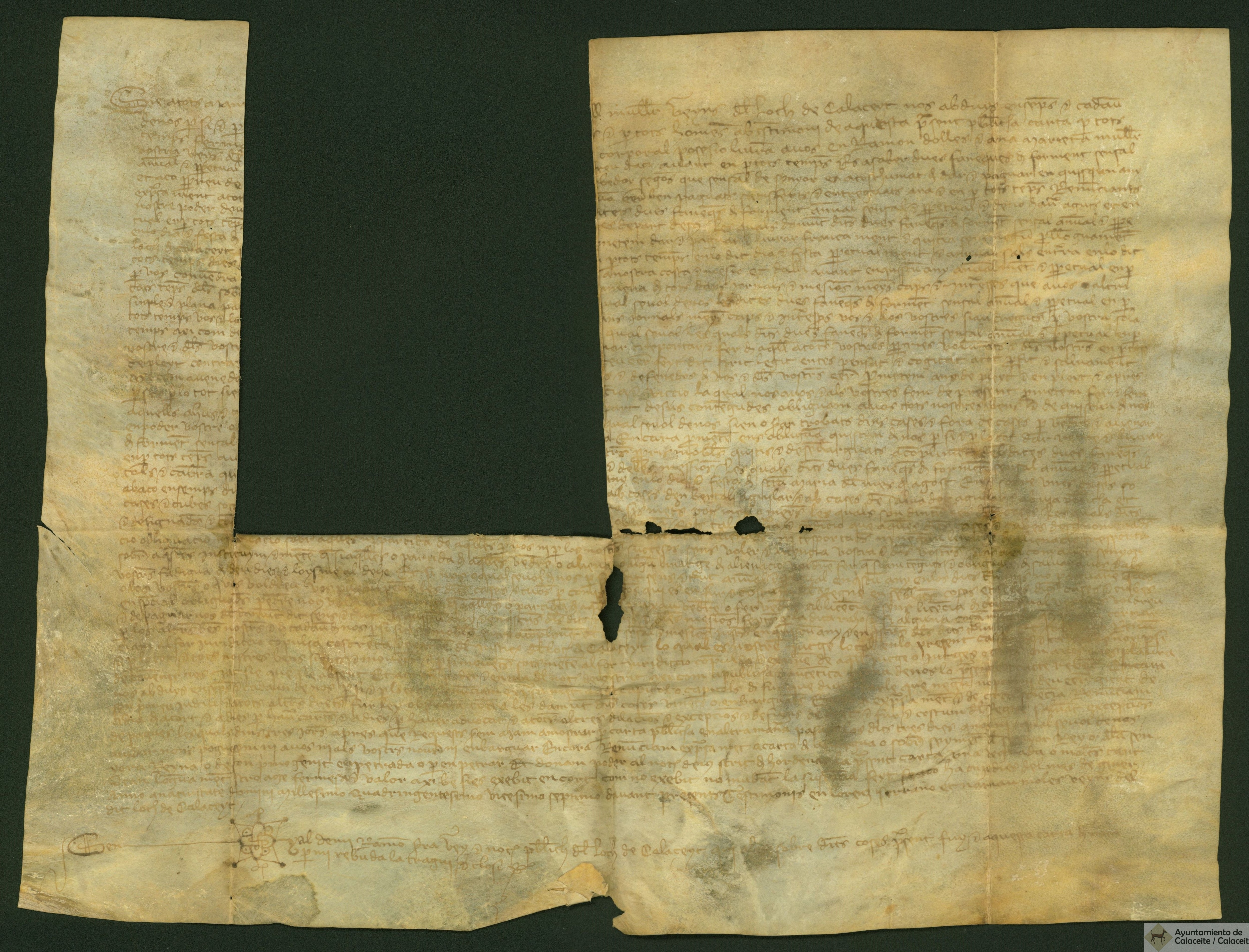 Carta de treudo o censo de 2 fanegas de trigo a favor de Ramón Dobles y su mujer, librado por unos vecinos de Calaceite