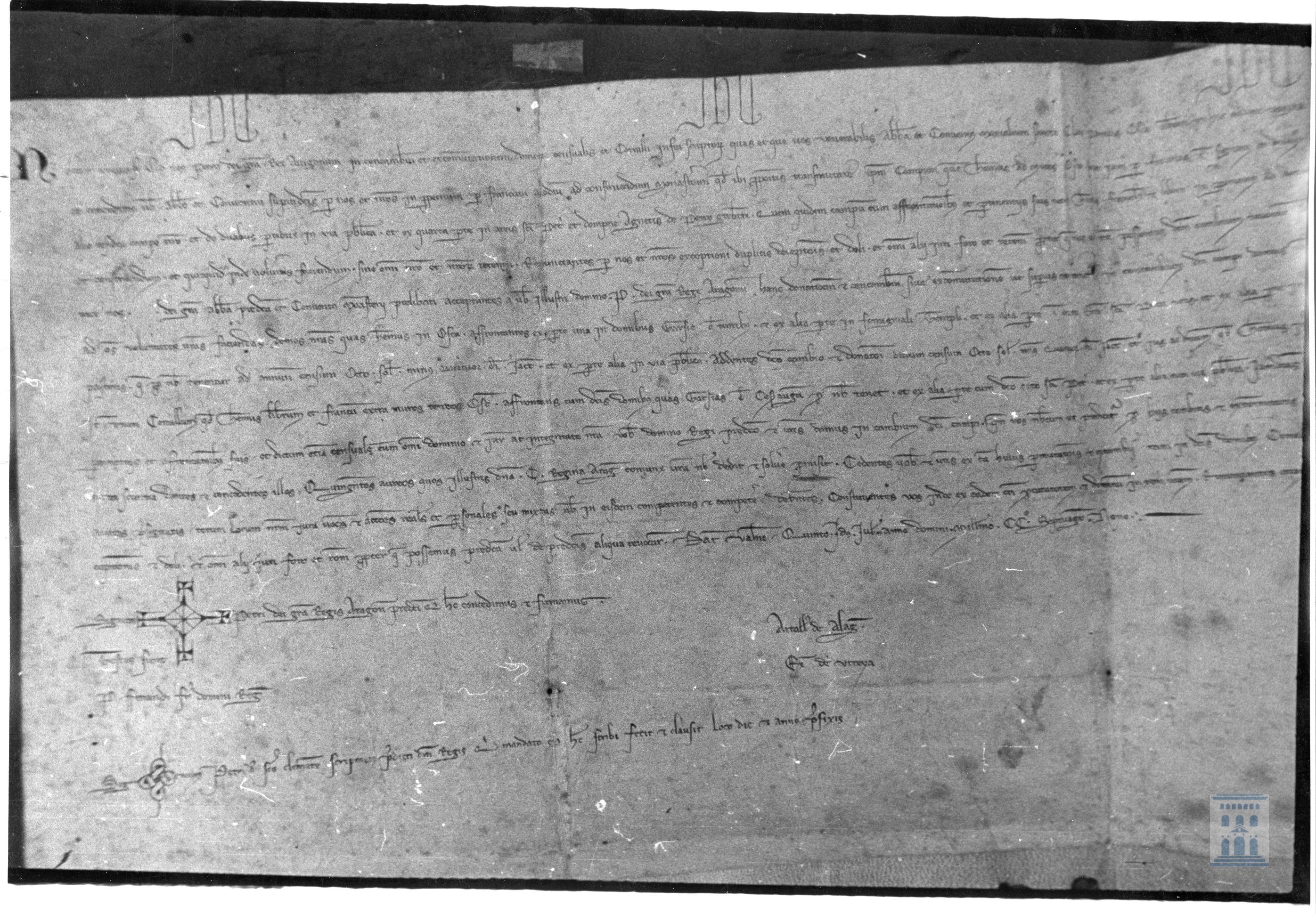 Pedro III, rey de Aragón, cambia unos campos a las monjas de Santa Clara, en Huesca, para reedificar su monasterio, por unas casas y un corral sitos en la misma ciudad.