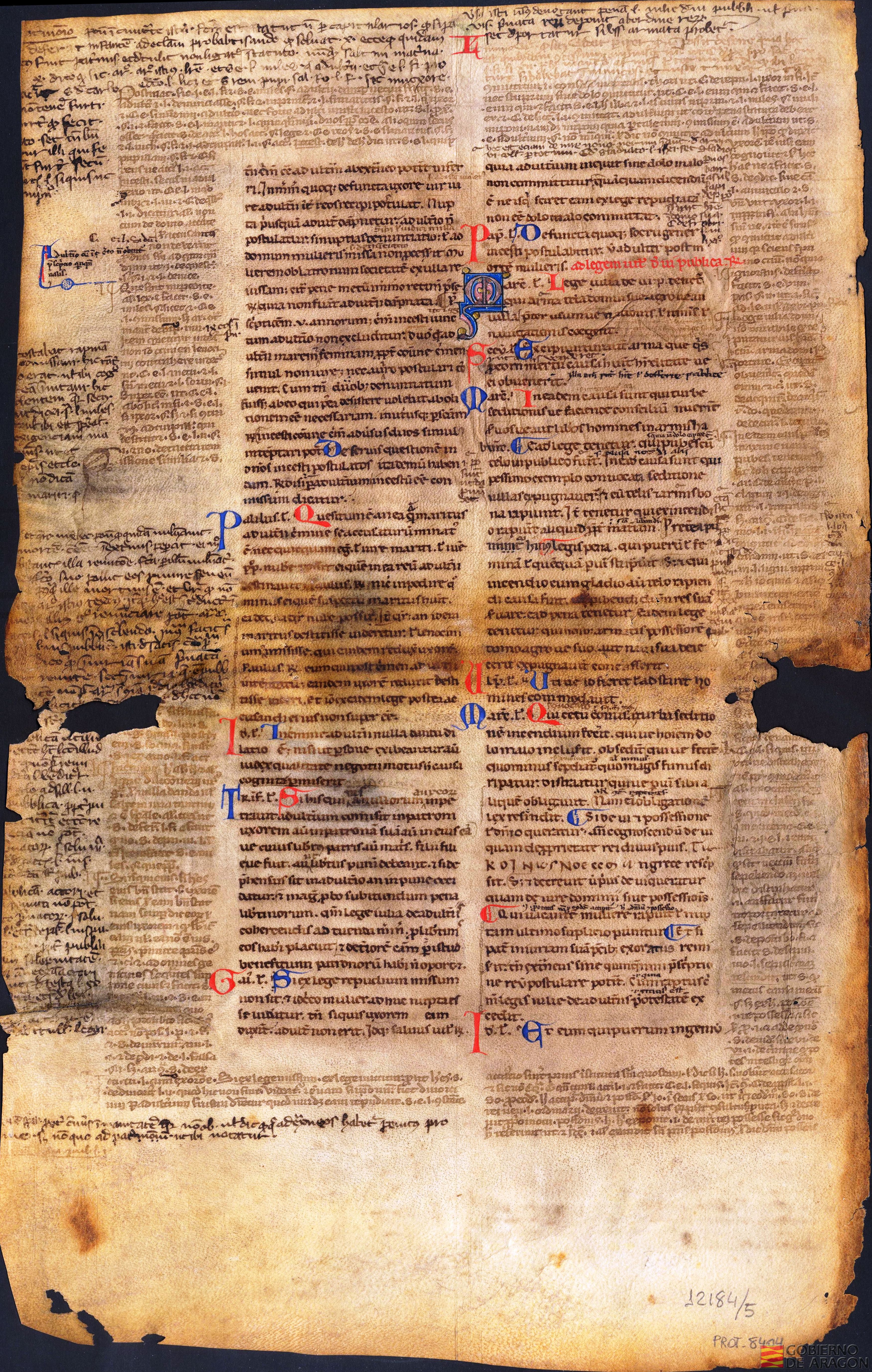 Fragmento del <i>Digesto</i> o <i>Pandecta</i> o colección de jurisprudencia promulgado de Justiniano I, emperador del Imperio Romano de Oriente en el año 533.