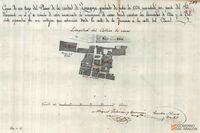 Copia de un trozo del Plano de la ciudad de Zaragoza, grabado de fecha de 1734, presentado por parte del Señor Navarrete, en el que se señala de color encarnado la manzana de casas donde existen las llamadas de Oña y de Belchite, separadas por un callejón que atraviesa desde la calle de la Frenería a la calle del Clavel. Firmado por Miguel Jeliner y Germá, Arquitecto, y Eusebio Blasco y Taula. Zaragoza (Zaragoza)