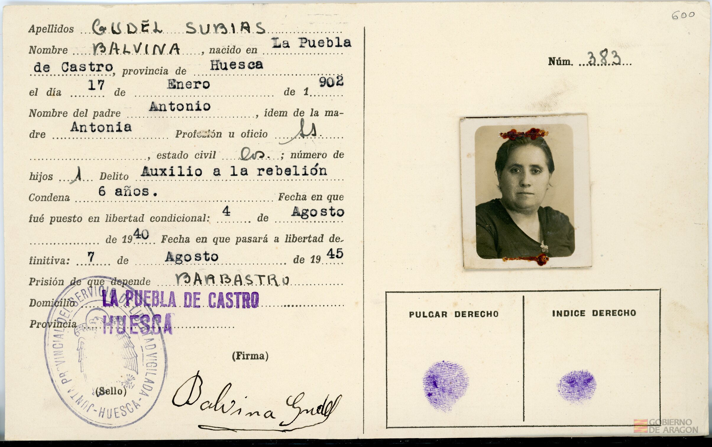 Gudel Subías, Balvina (sic). La Puebla de Castro