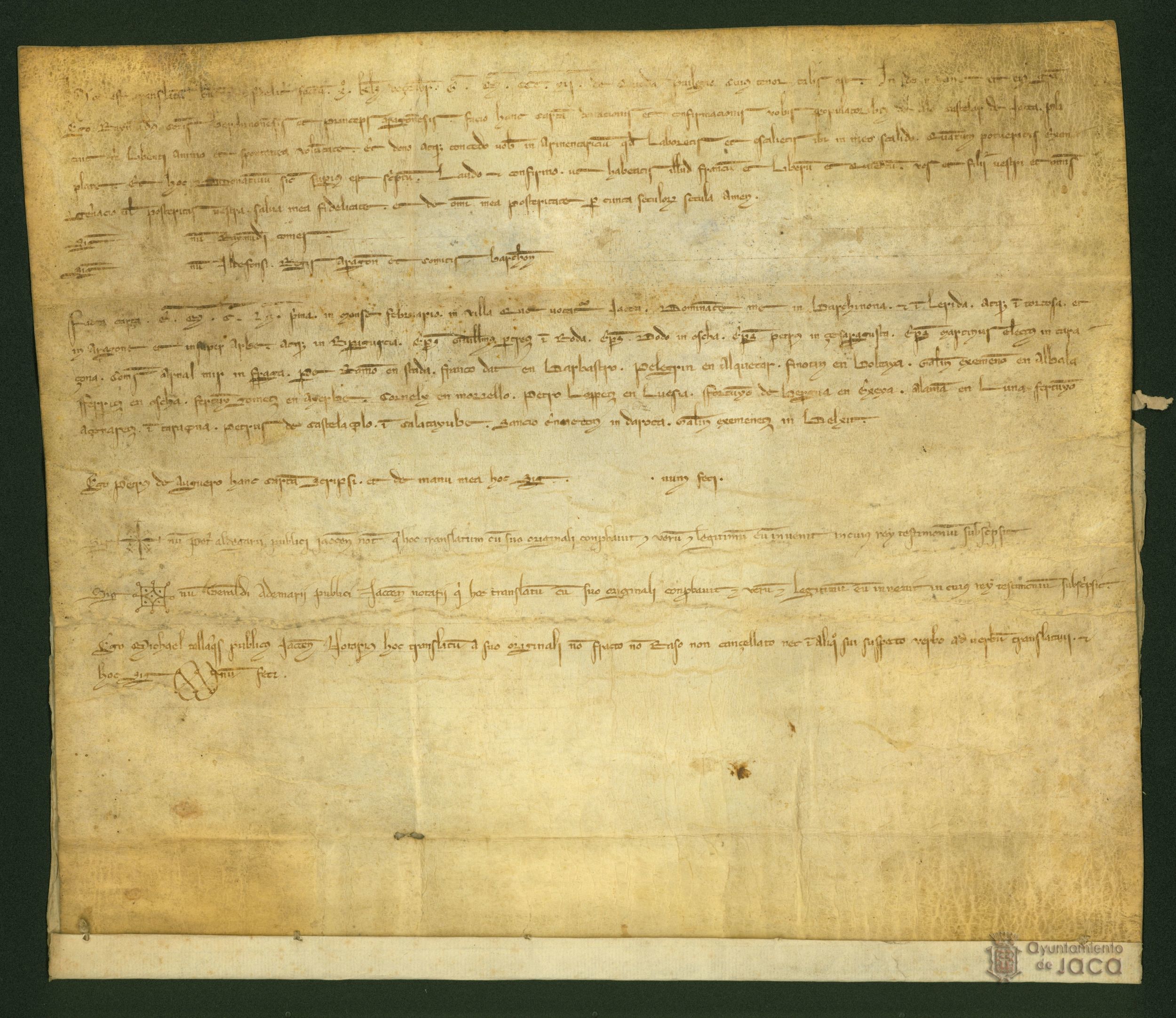 Ramón Berenguer IV, principe de Aragón y conde de Barcelona, concede a los pobladores del Castellar de Jaca facultad para roturar y cultivar en la Armentarica cuantos yermos quisiesen
