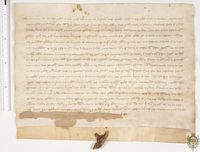 El juez Juan Pérez de Teruel emite sentencia en la causa existente entre el concejo de Almudévar, por una parte, y el concejo de Lupiñén y Comendador del Hospital de San Juan de Huesca, por la otra, sobre la posesión de la partida de Saso Plano, por la que se asigna esa zona a la primera parte