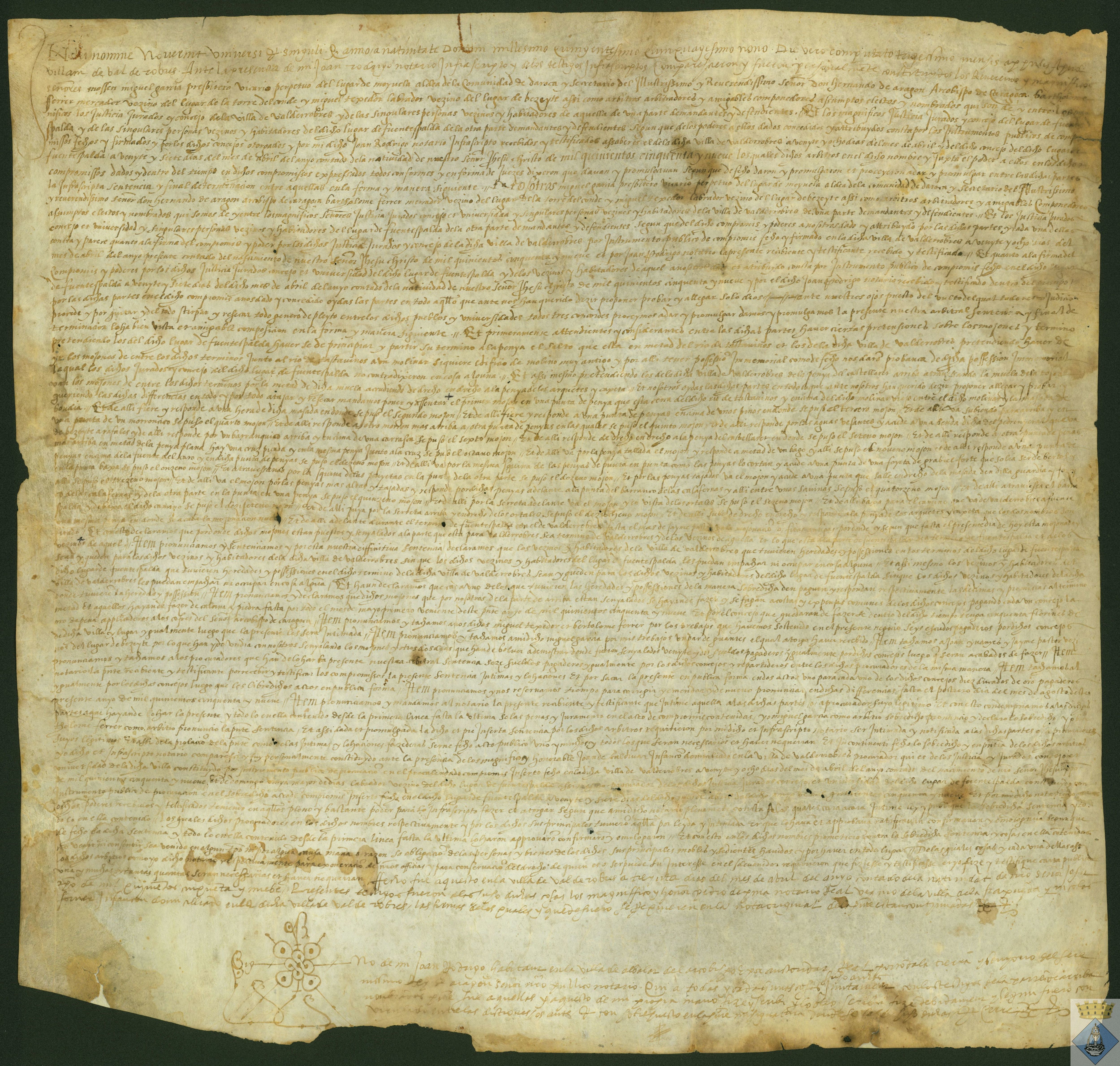 Acta de Compromiso de mojonación y deslinde de los términos de Valderrobres y Fuentespalda