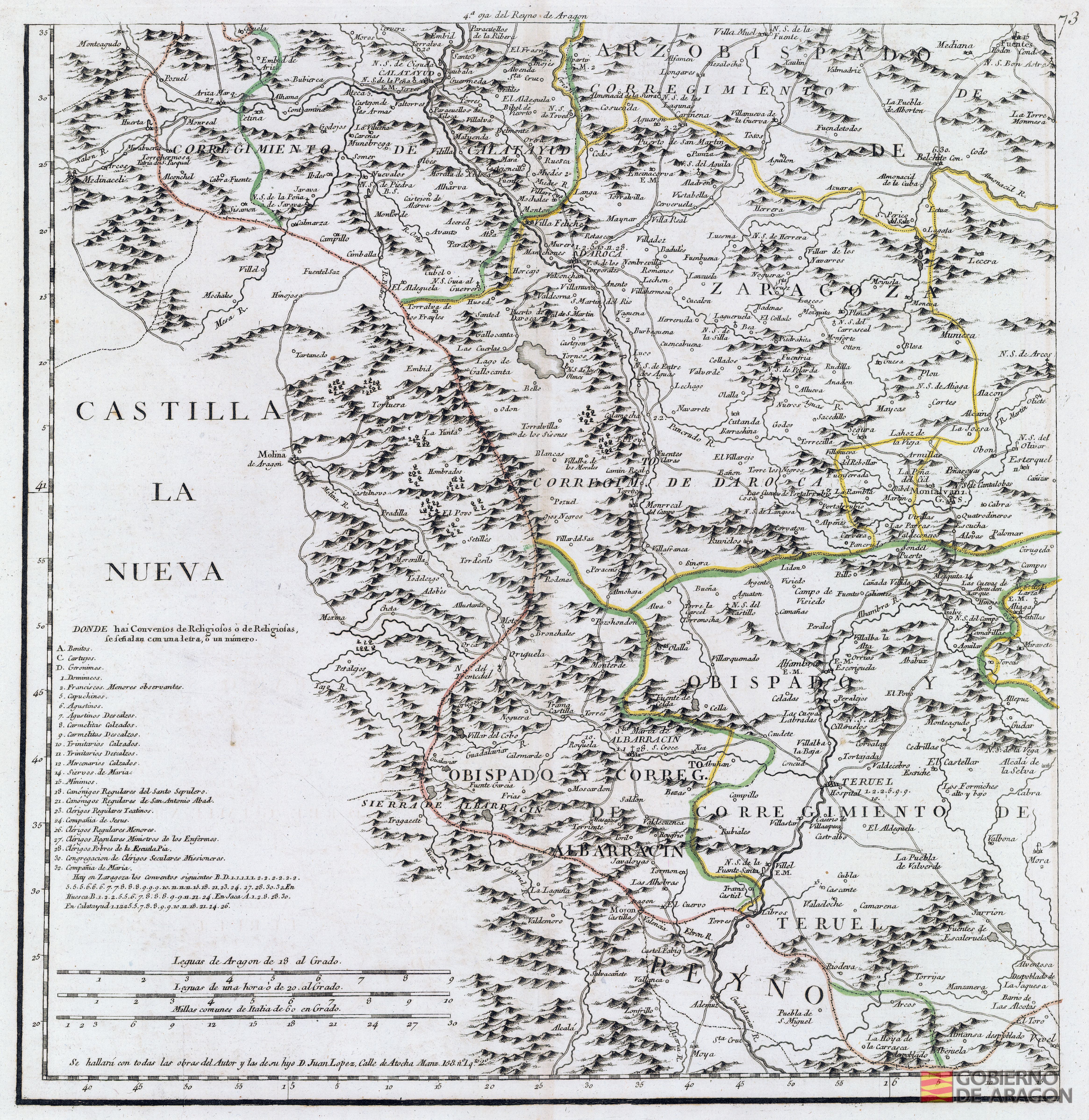 Mapa del reyno de Aragón dividido en su arzobispado, obispados y corregimientos. Por Don Tomás López, geógrafo que fue de los dominios de S. M.. Aragón, reino de
