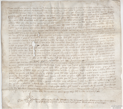 Sancho de Xulbe, procurador de Fortún de Liso, otorga albarán por la cantidad de 590 sueldos a los vecinos del priorado de Roda en concepto de la aportación a la guerra entre los reinos de Aragón y Castilla, a razón de 8 sueldos por hombre a caballo
