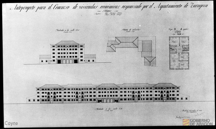Planos para el anteproyecto para el concurso de viviendas económicas firmado por Lorenzo Blanc y Arrate.