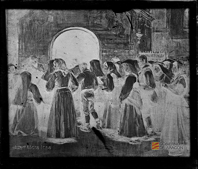 Grabado de Benlliure. Grupo de personas. Juan Mora Insa