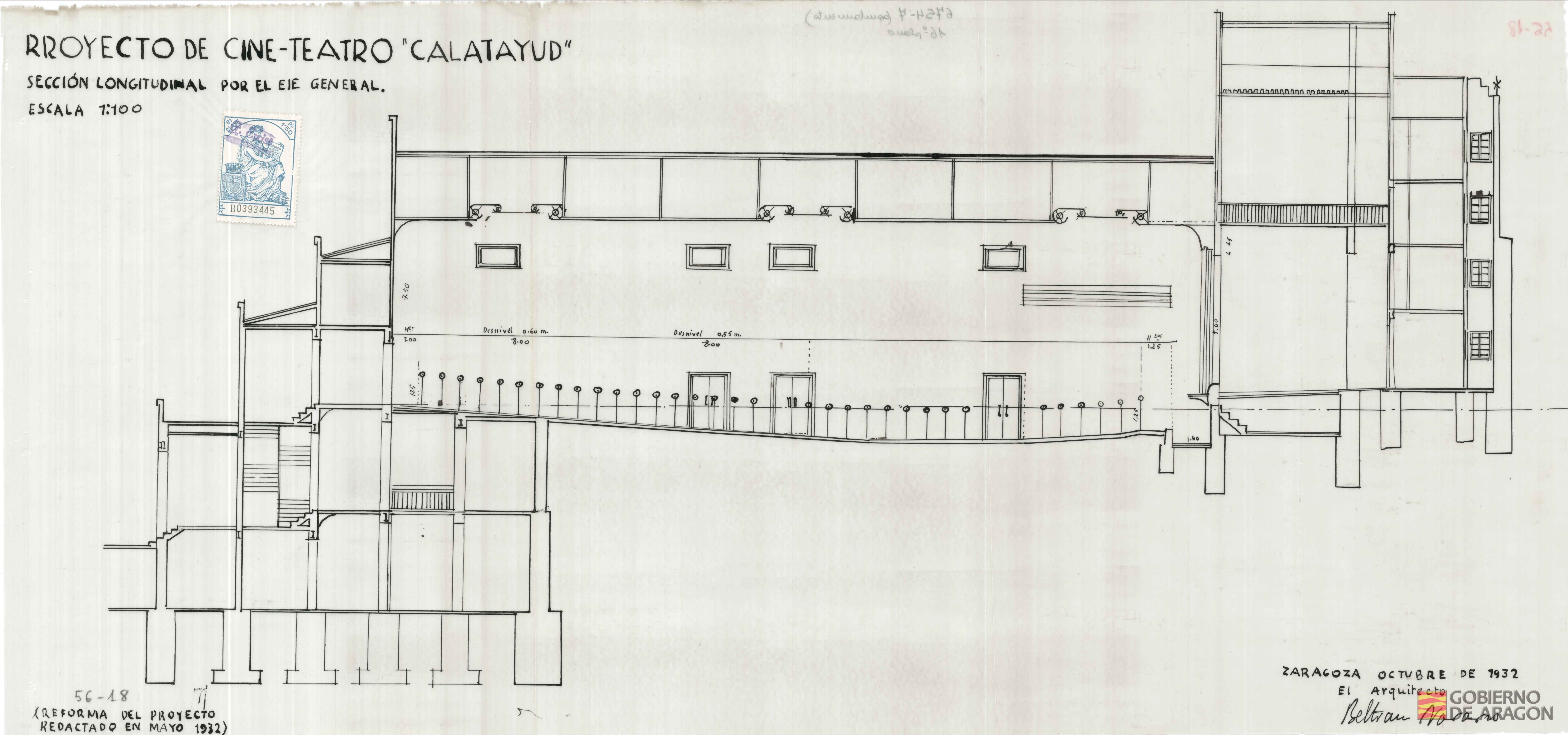 Proyecto de Cine-Teatro "Calatayud". Firmado por el Arquitecto Beltrán Navarro. Calatayud (Zaragoza)