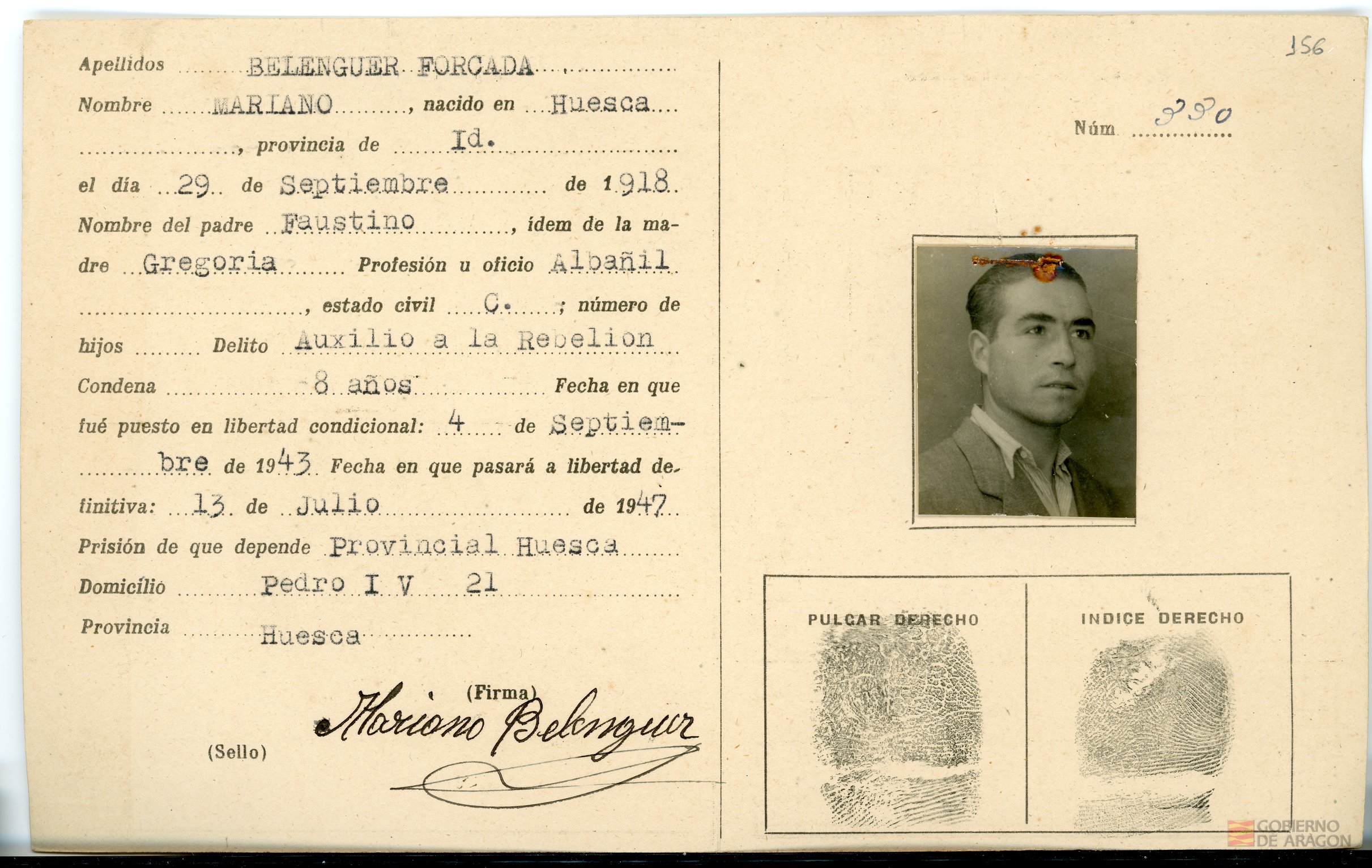 Belenguer Forcada, Mariano. Huesca