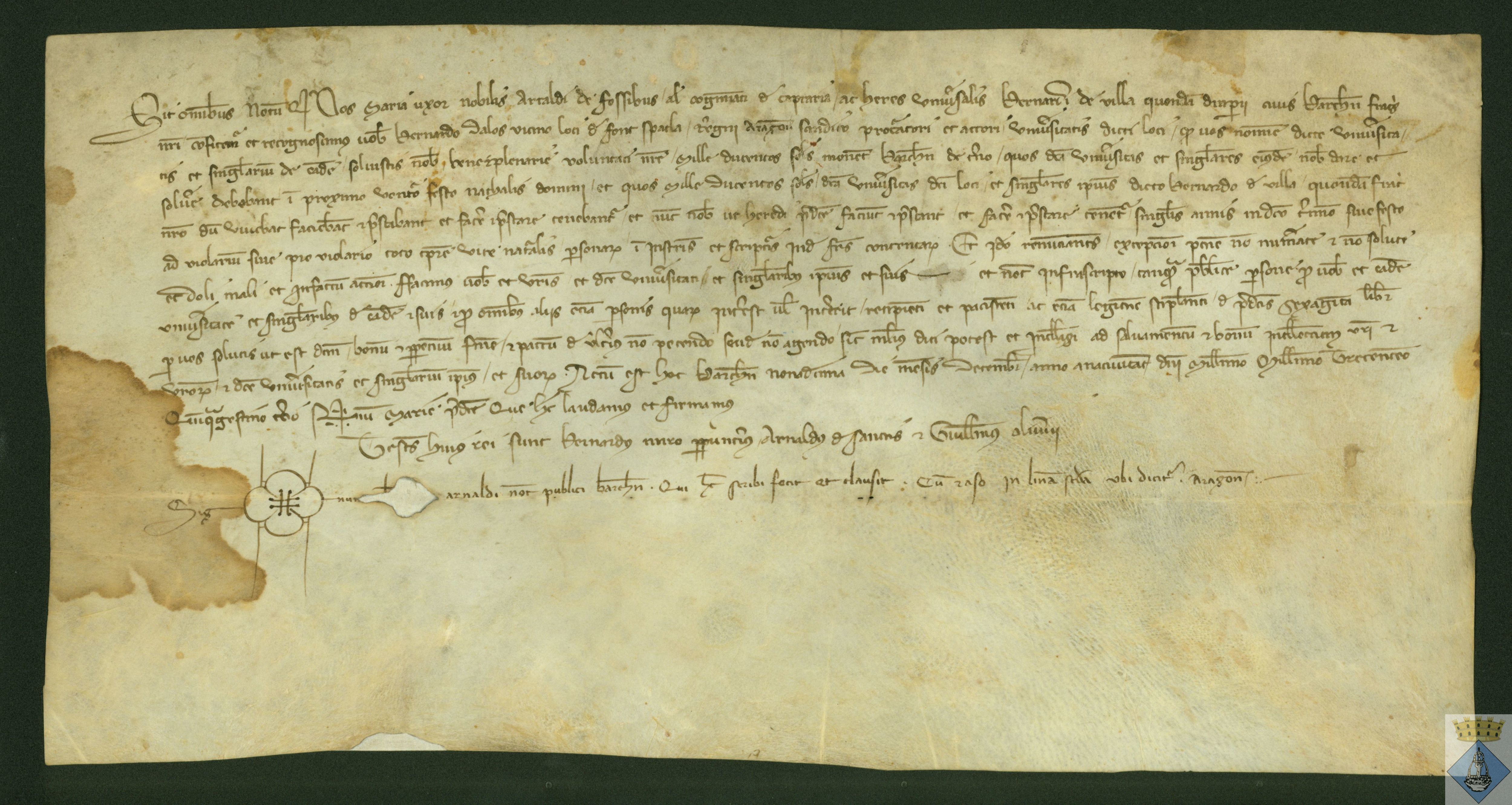 Albarán de 1.200 sueldos, moneda barcelonesa, de María, esposa de Artal de Foces, al Concejo de Fuentespalda, por un censal.