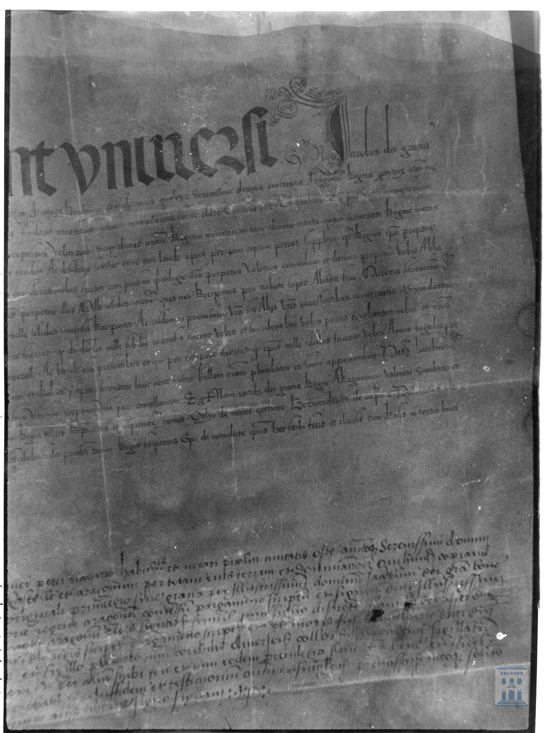Jaime II concede al monasterio de Santa Clara mil sueldos jaqueses que recibe de tributo de la aljama y morería de Huesca