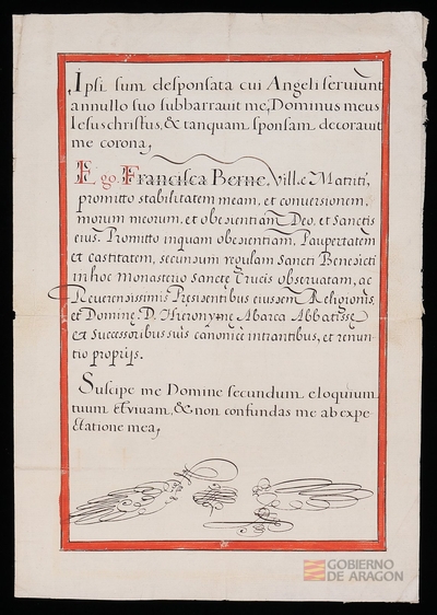 Carta de profesión de Francisca Berne, de la ciudad de Madrid, en el monasterio de Santa Cruz de Jaca
