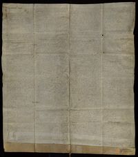 Sentencia de Juan Vicente, lugarteniente del Justicia de Aragón, en la causa existente entre la cofradía de Santa María de la Seo de Lérida, por una parte, y Juan de Híjar y sus vasallos de Híjar, Urrea de Gaén y La Puebla de Híjar, por la otra, sobre el pago de un censal de 500 sueldos jaqueses anuales