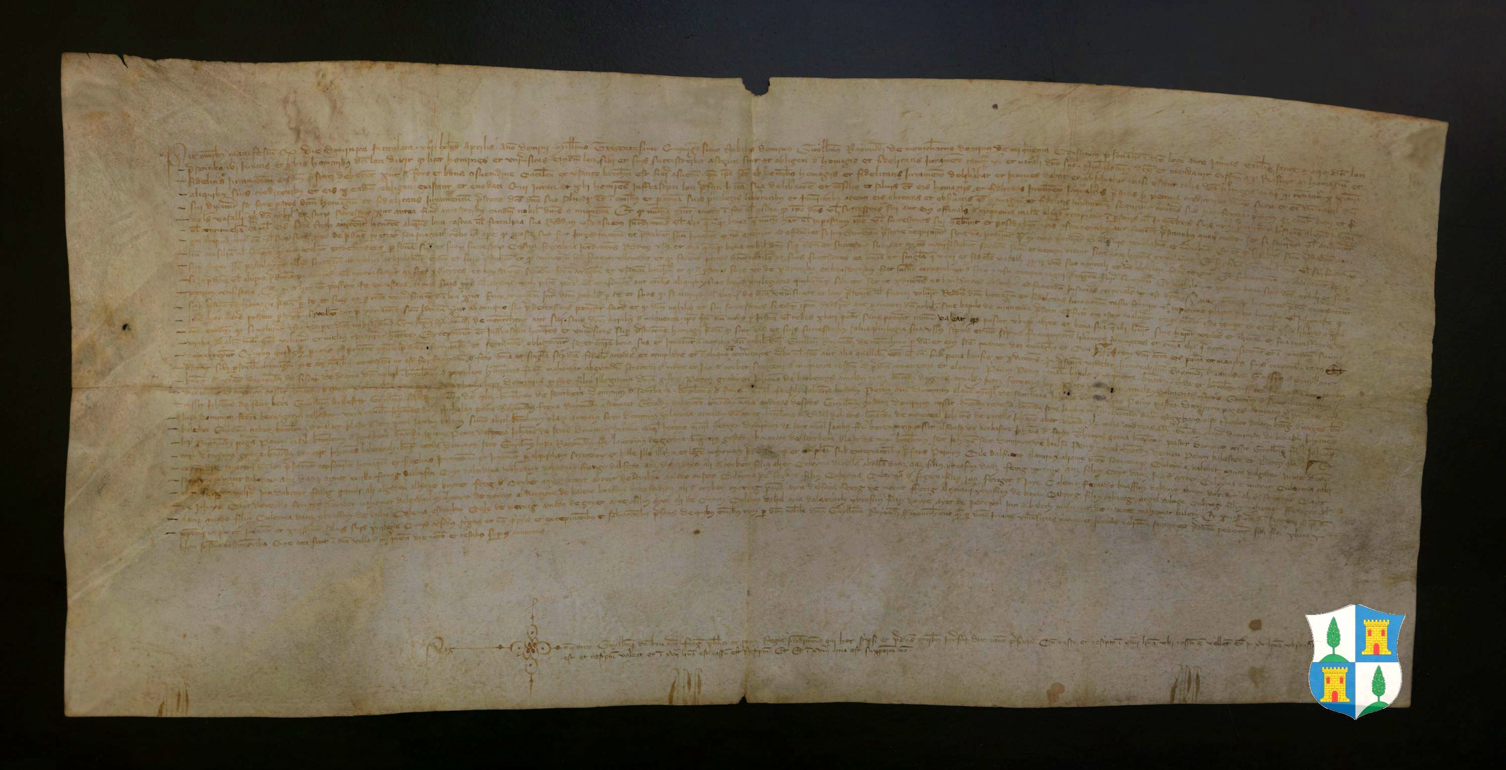 Guillermo Ramón de Montcada, señor de Mequinenza, recibe homenaje y juramento probado por los jurados del concejo de cristianos y de la aljama de moros de Mequinenza