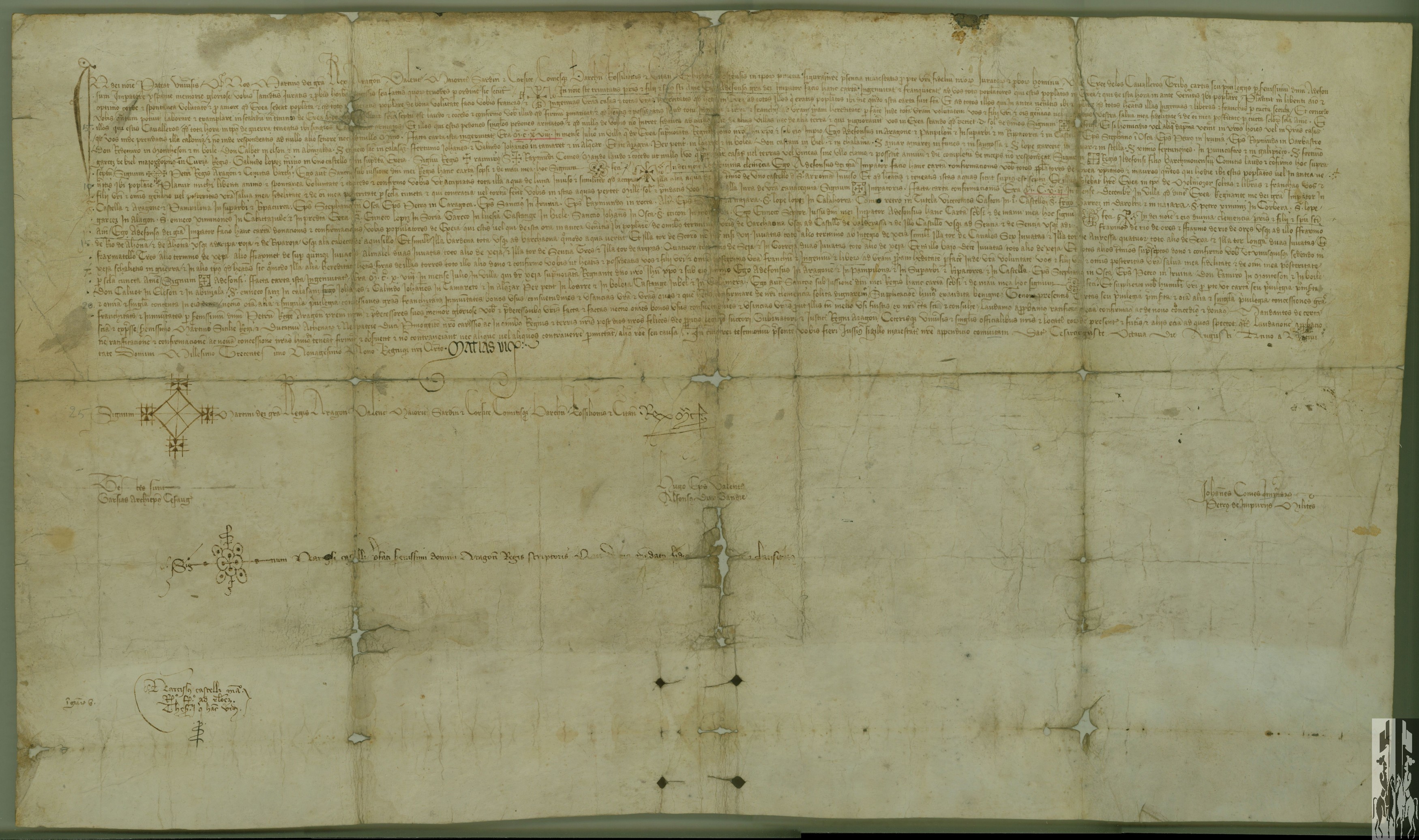 Martín I, rey de Aragón, confirma tres privilegios otorgados por Alfonso I a la villa de Ejea
