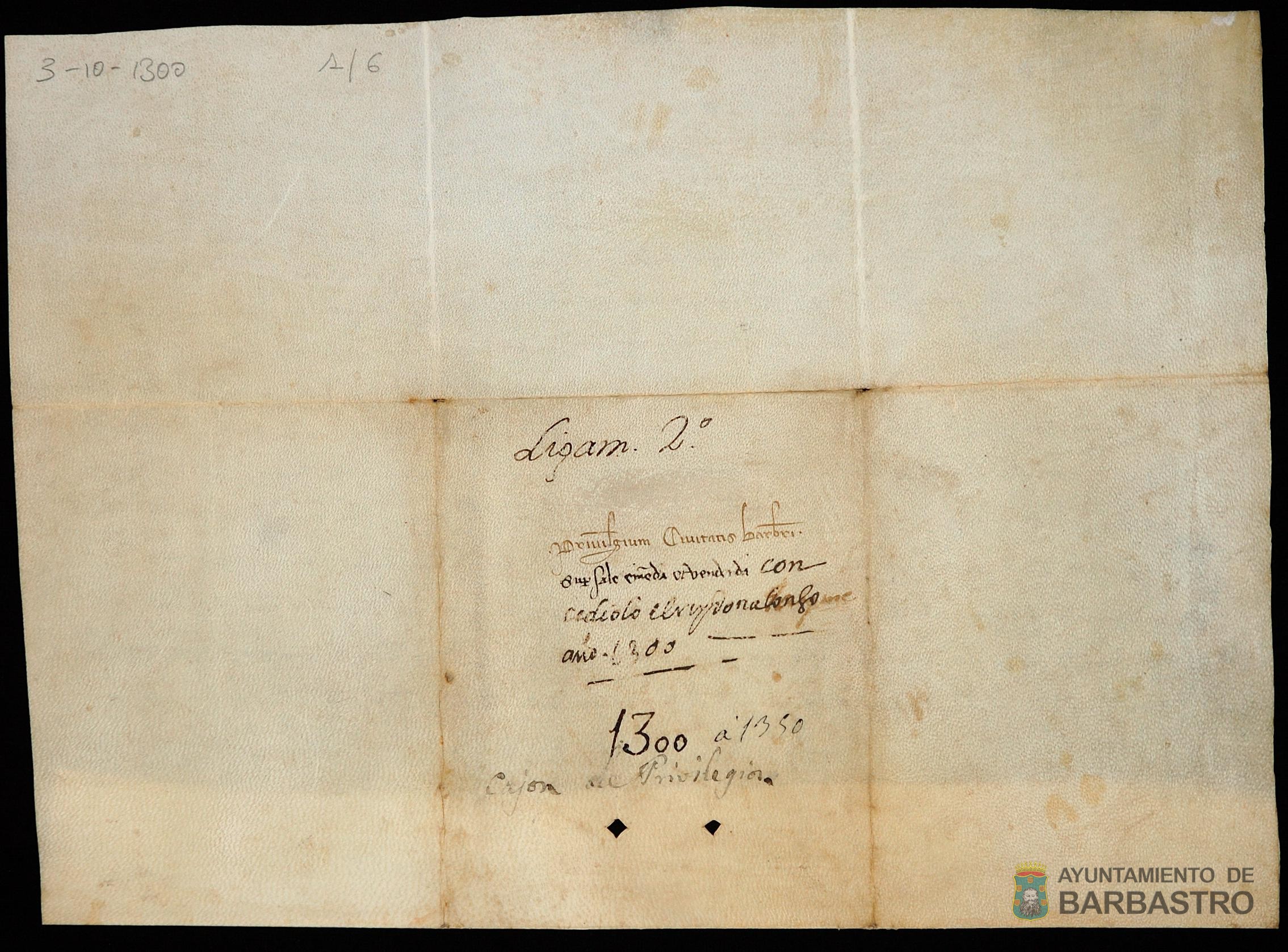 Jaime II de Aragón ordena que para costear sus deudas los habitantes del reino de Aragón mayores de siete años compren durante dos años seguidos una pesa de sal según la medida del almudí de Zaragoza al precio de 12 dineros jaqueses. Asimismo, establece una serie de medidas compensatorias.