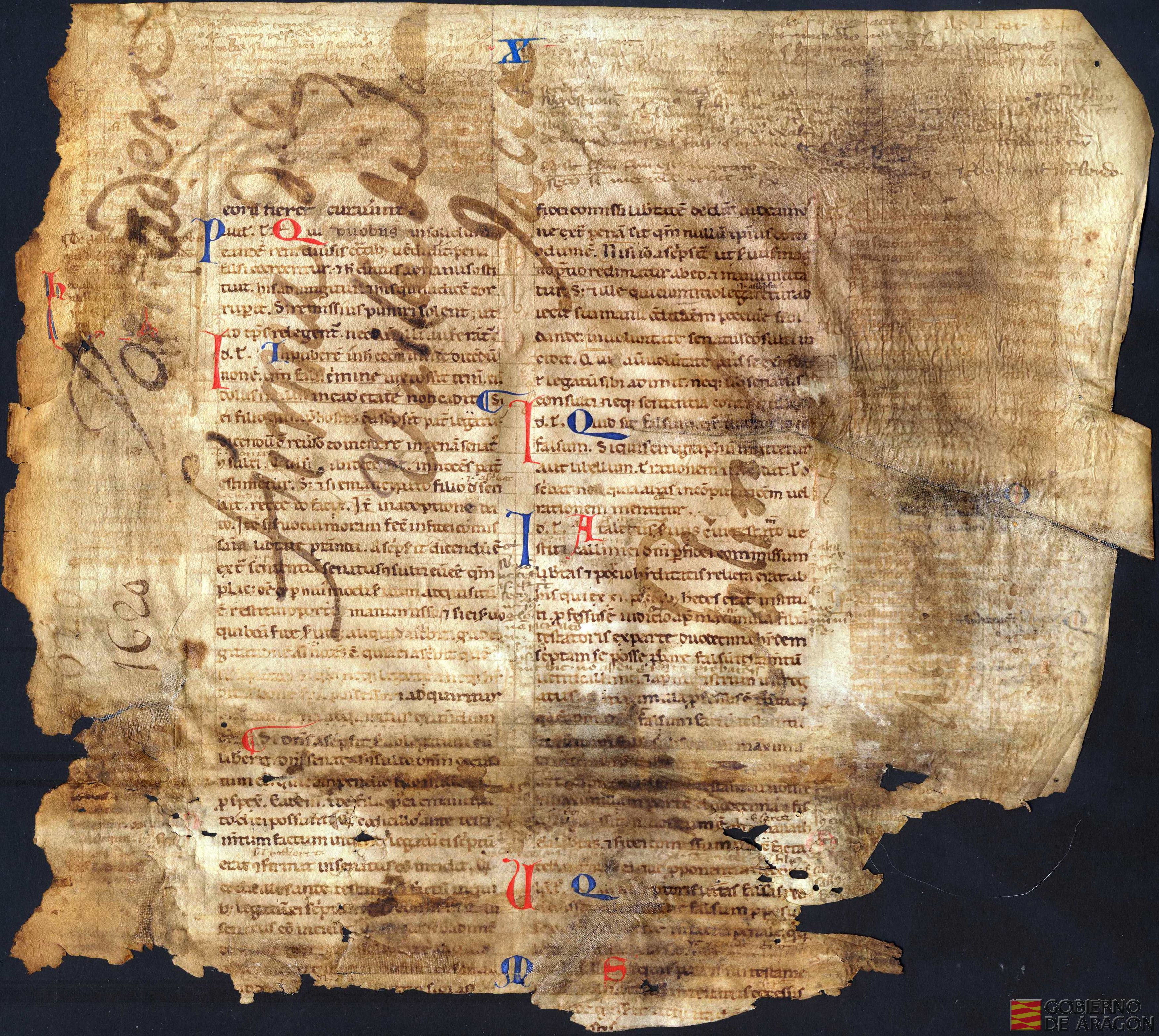 Fragmento del <i>Digesto</i> o <i>Pandecta</i> o colección de jurisprudencia promulgado de Justiniano I, emperador del Imperio Romano de Oriente en el año 533.