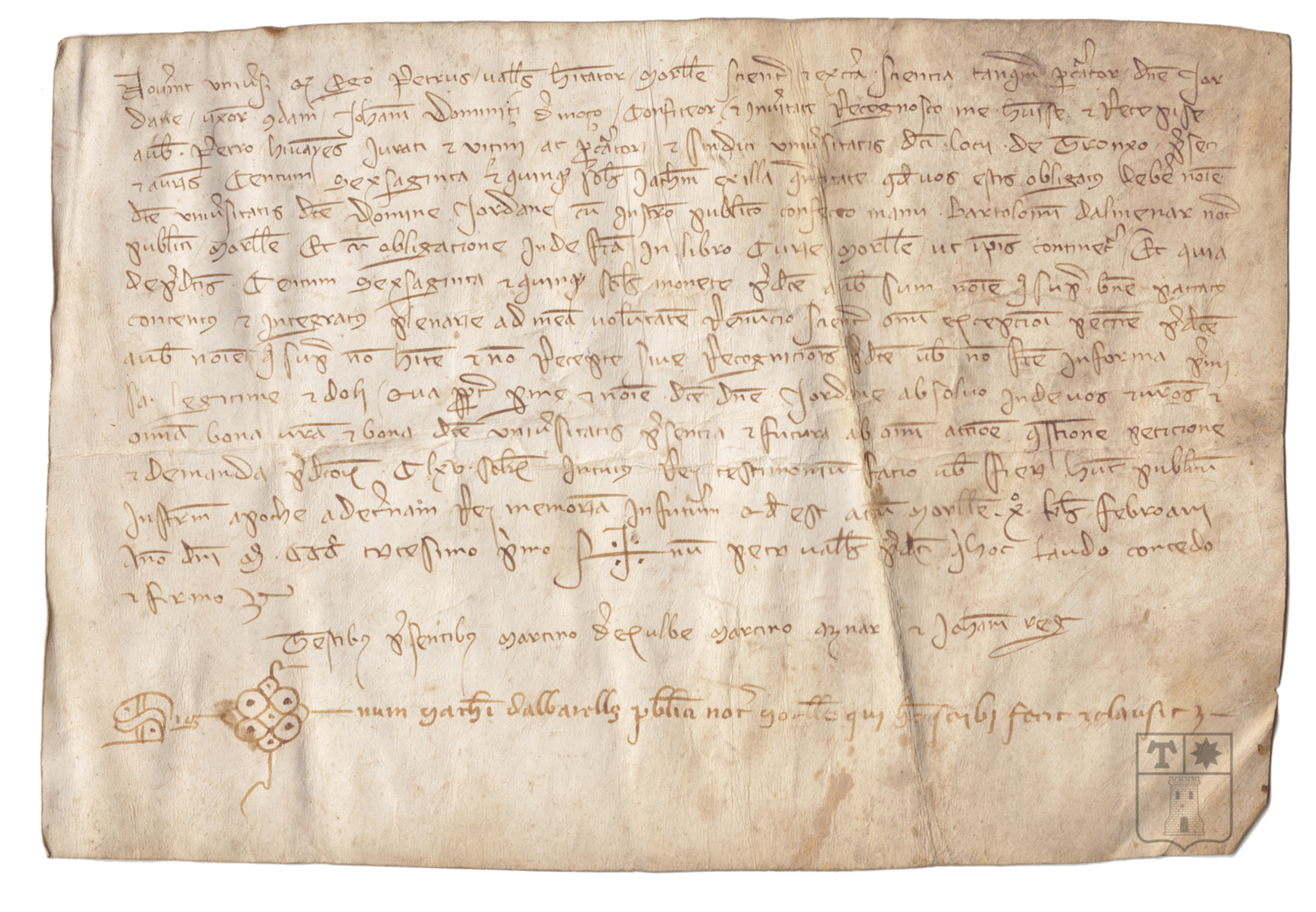 Albarán por el que Pedro Vallés, de Morella, reconoce haber recibido de Pedro Ibáñez, jurado de Tronchón, 165 sueldos jaqueses
