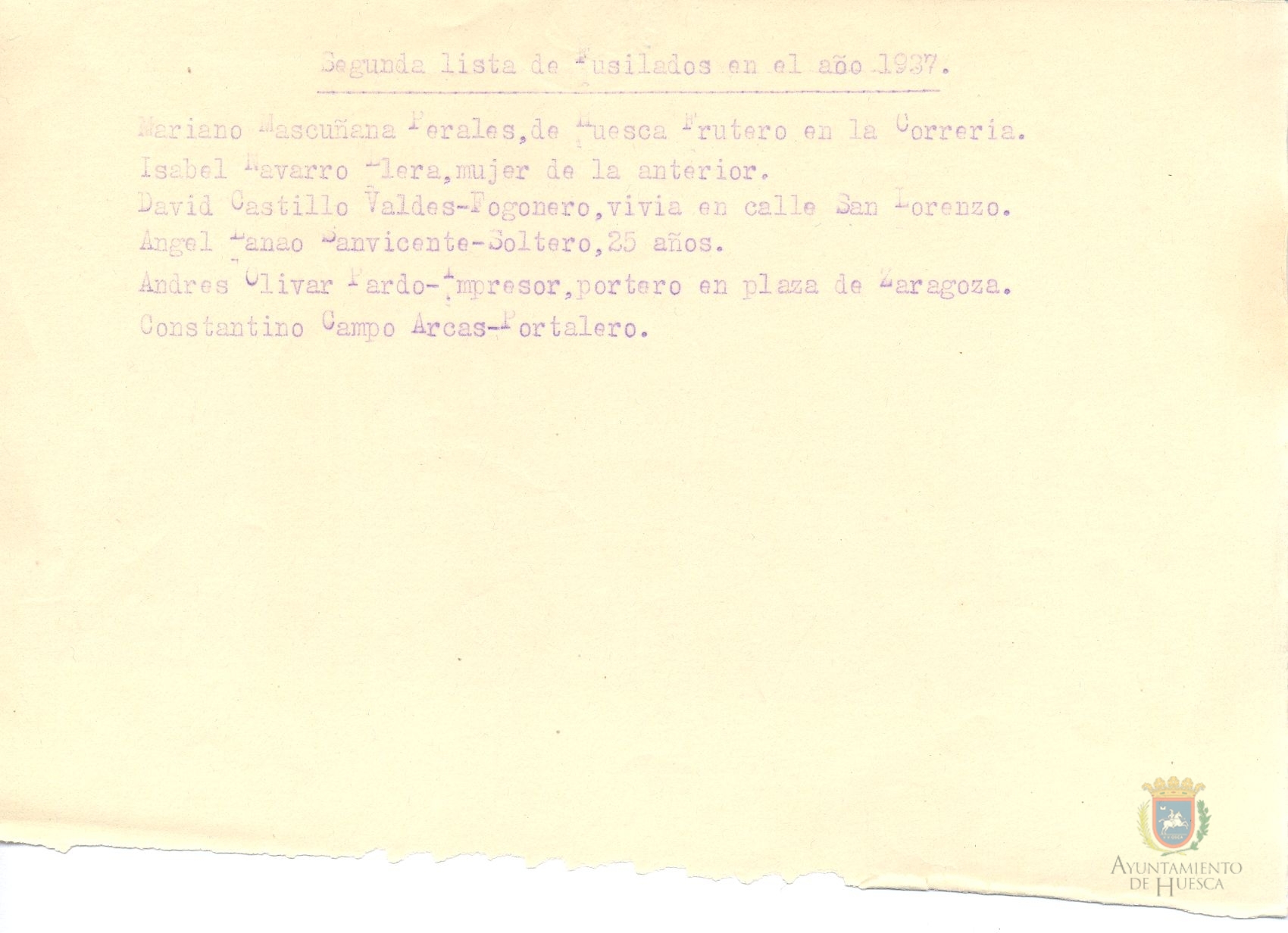 "Segunda lista de fusilados en el año 1937"