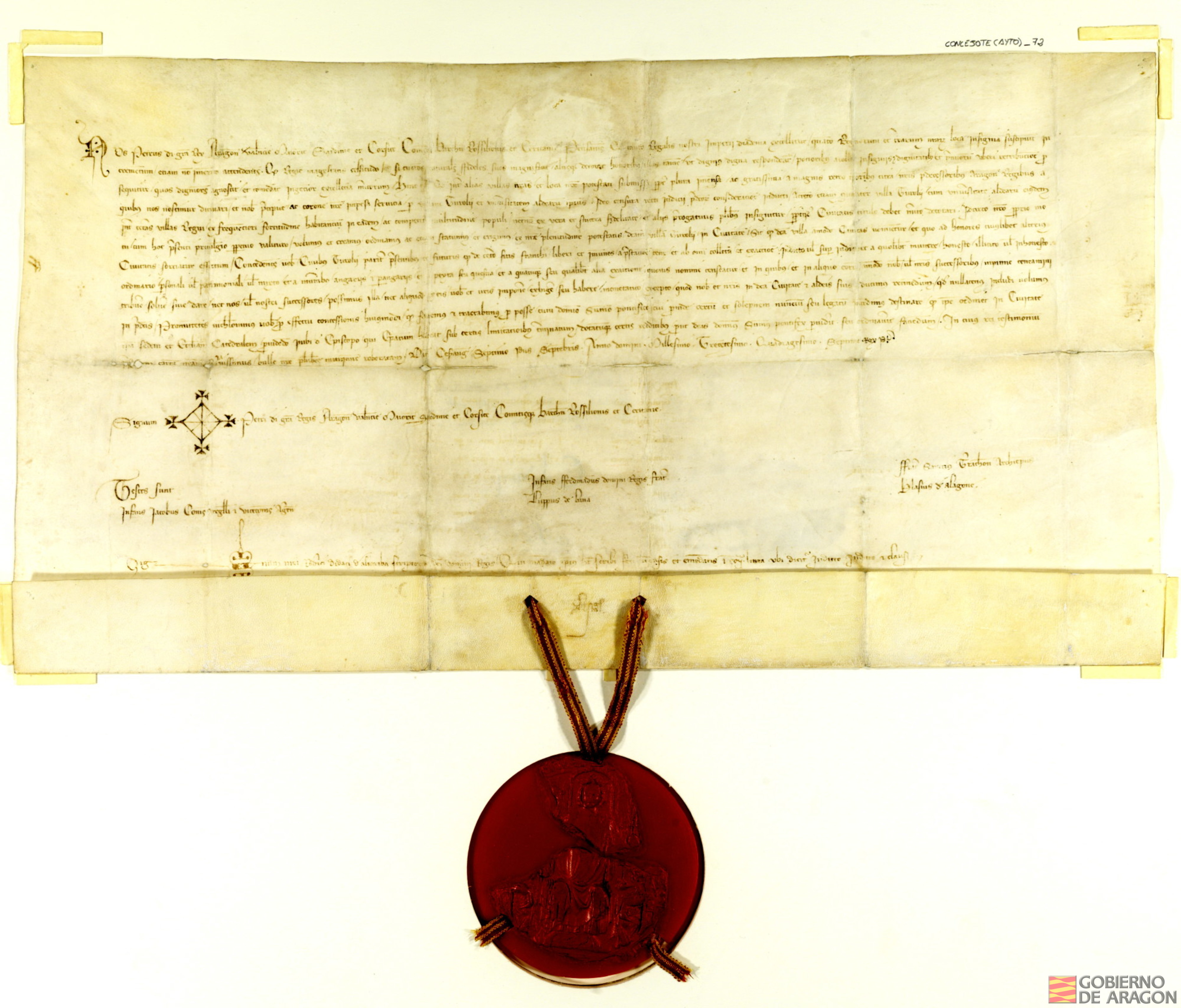 Privilegio de Pedro IV por el que concede el título de ciudad a Teruel, la hace exenta de algunos impuestos y promete pedir al Papa establezca en esa ciudad una sede y catedral con obispo