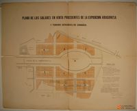 Plano de los solares en venta procedentes de la Exposición Aragonesa y terrenos adyacentes en Zaragoza. Segundo Díaz