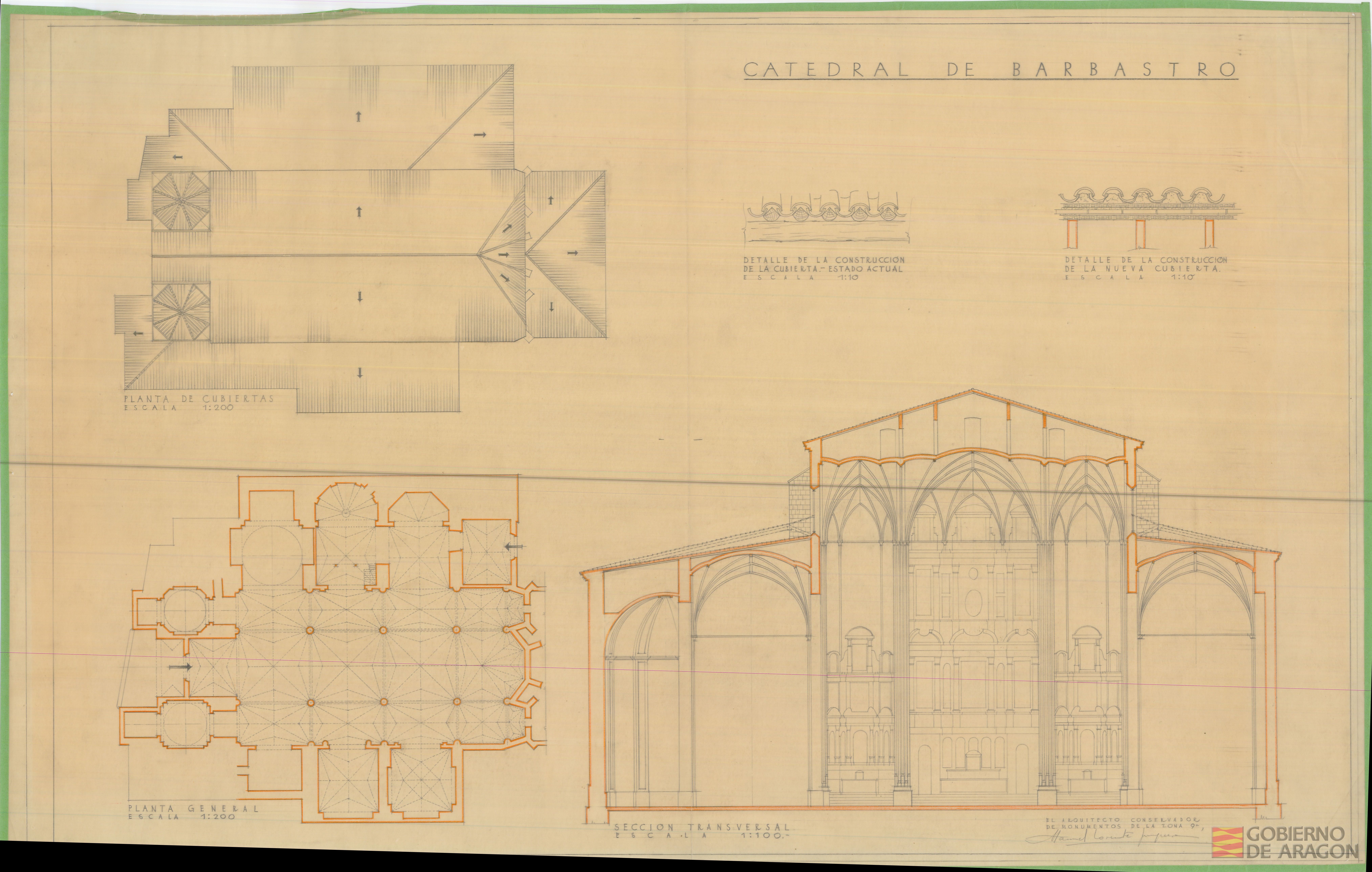 Catedral de Barbastro. Planta general. Planta de cubiertas. Barbastro