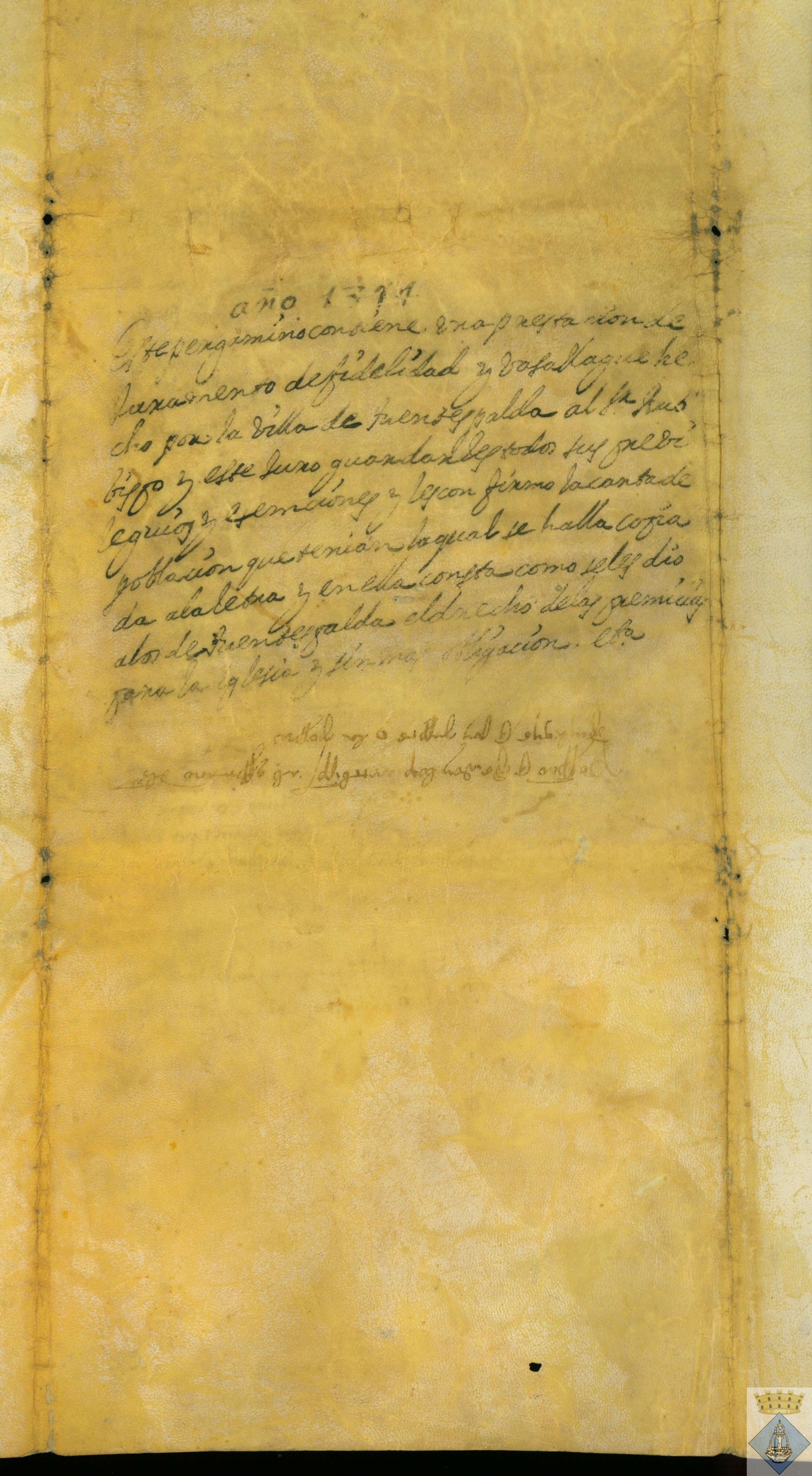 Prestación de juramento de fidelidad y vasallaje hecho por la villa de Fuentespalda al obispo de Zaragoza, el cual juró guardar todos los privilegios y exenciones y les confirmó la carta de población.