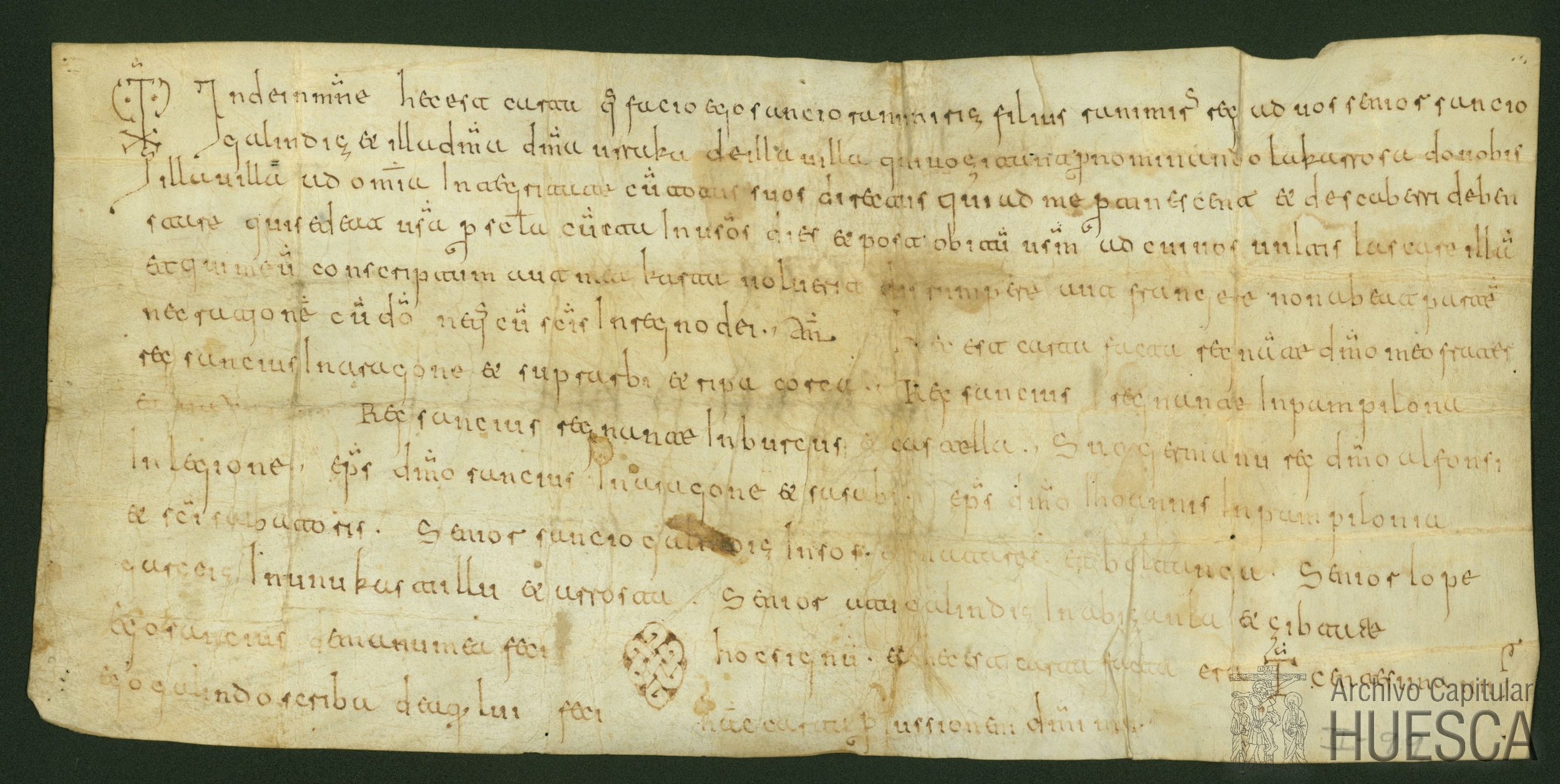 El conde Sancho Ramírez, hijo de Ramiro I de Aragón, dona a Sancho Galíndez y a su esposa Urraca la villa de Larrosa