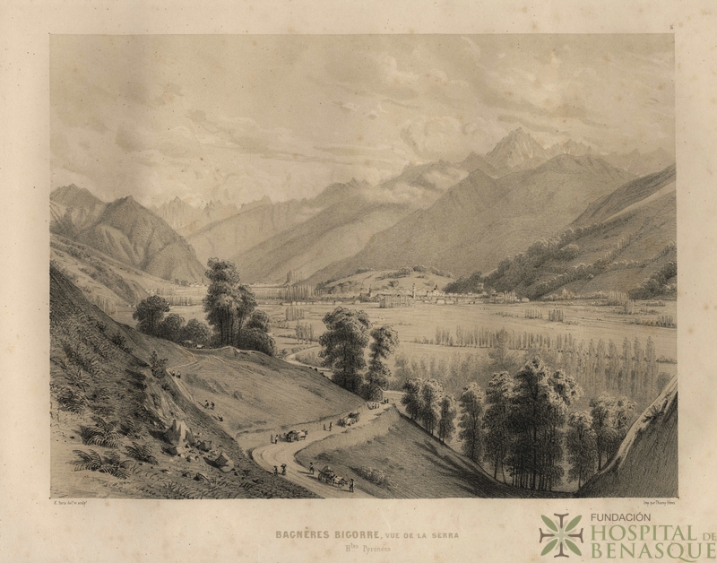 "Bagnères Bigorre, vue de la Serra. E. Paris del. Et sculp. Imp. Thierry Frères."