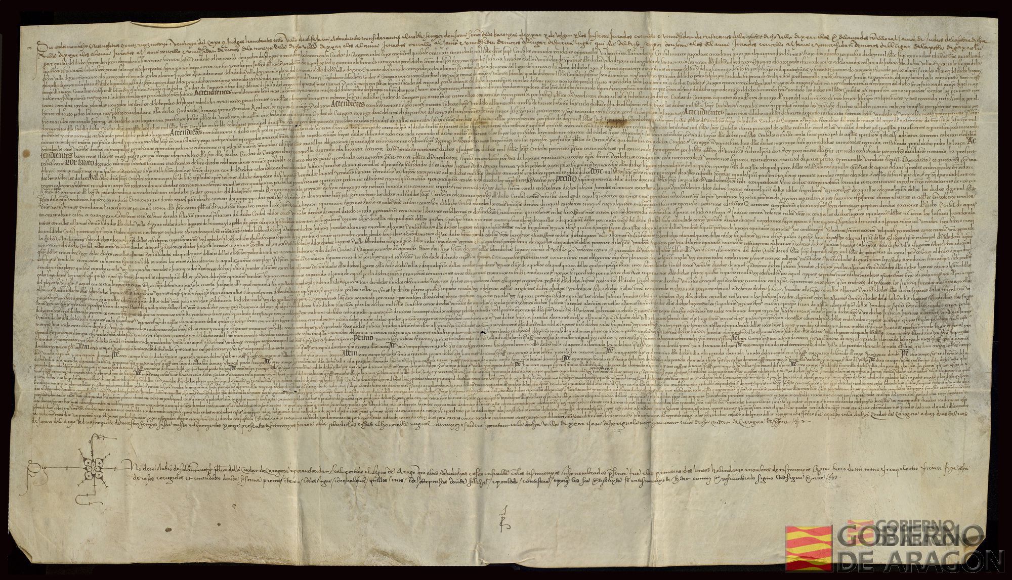 Gómez Ruiz y Venturia del Caxo, cónyuges habitantes en Alfajarín, conceden a Juan de Híjar, señor de Híjar y Belchite, y a los concejos y aljamas de Híjar, La Puebla de Híjar y Urrea de Gaén, la luición de un censal de 1.000 sueldos jaqueses anuales por precio de 12.000 sueldos, y entregan como garantía de la cancelación del censal una serie de bienes inmuebles en Alfajarín