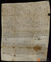 Carta de venta de Pedro Latos y Sancha Mayoral, su mujer, del palacio de Bentué a favor de Pedro Burro, vecino del lugar de Nocito, por precio de ochenta y dos sueldos jaqueses. Acompaña el reconocimiento de haber recibido los dichos sueldos