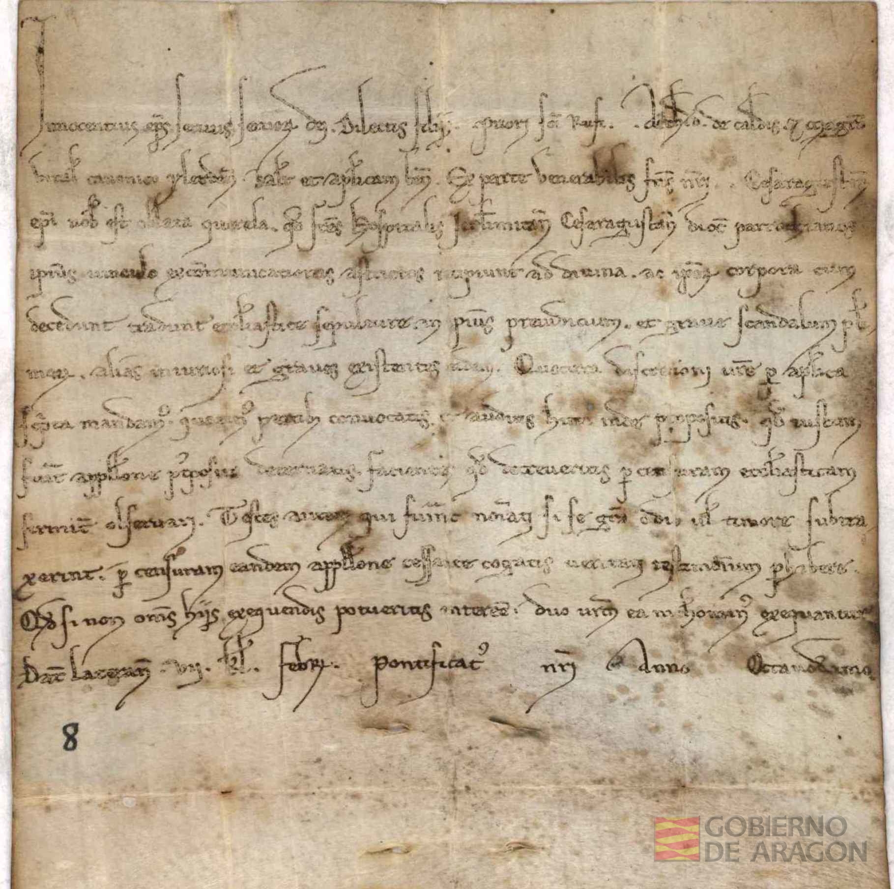 El Papa Inocencio III advierte al prior de San Rufo, arcediano de Caldas, y a Vidal, canónigo de Lérida, que los frailes del Hospital de Jerusalén de Zaragoza, parroquianos de la misma diócesis, a pesar de estar excomulgados sigan recibiendo"ad divina"y sean enterrados eclesiásticamente y les ordena que cumplan la censura eclesiástica