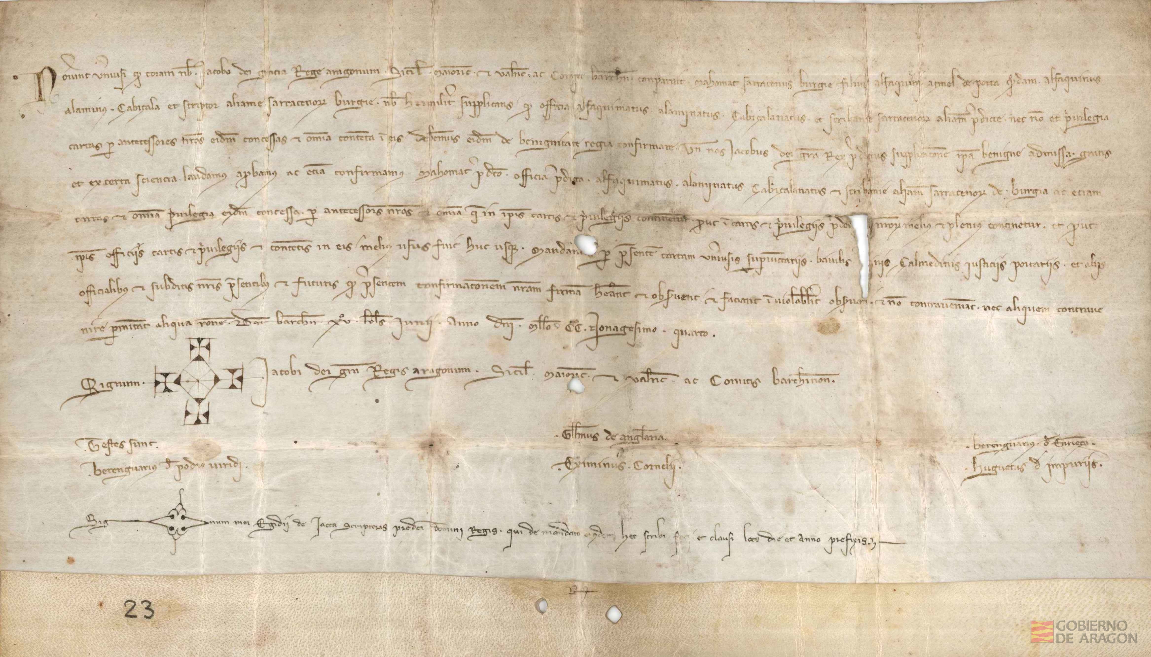 Jaime II de Aragón confirma a Mahomat,sarraceno de Borja,hijo del alfaqui Azmal de Porta,alamin,cabizala y escritor de la aljama de Borja,todos estos oficios y los privilegios que a estos cargos habían concedido sus antecesores