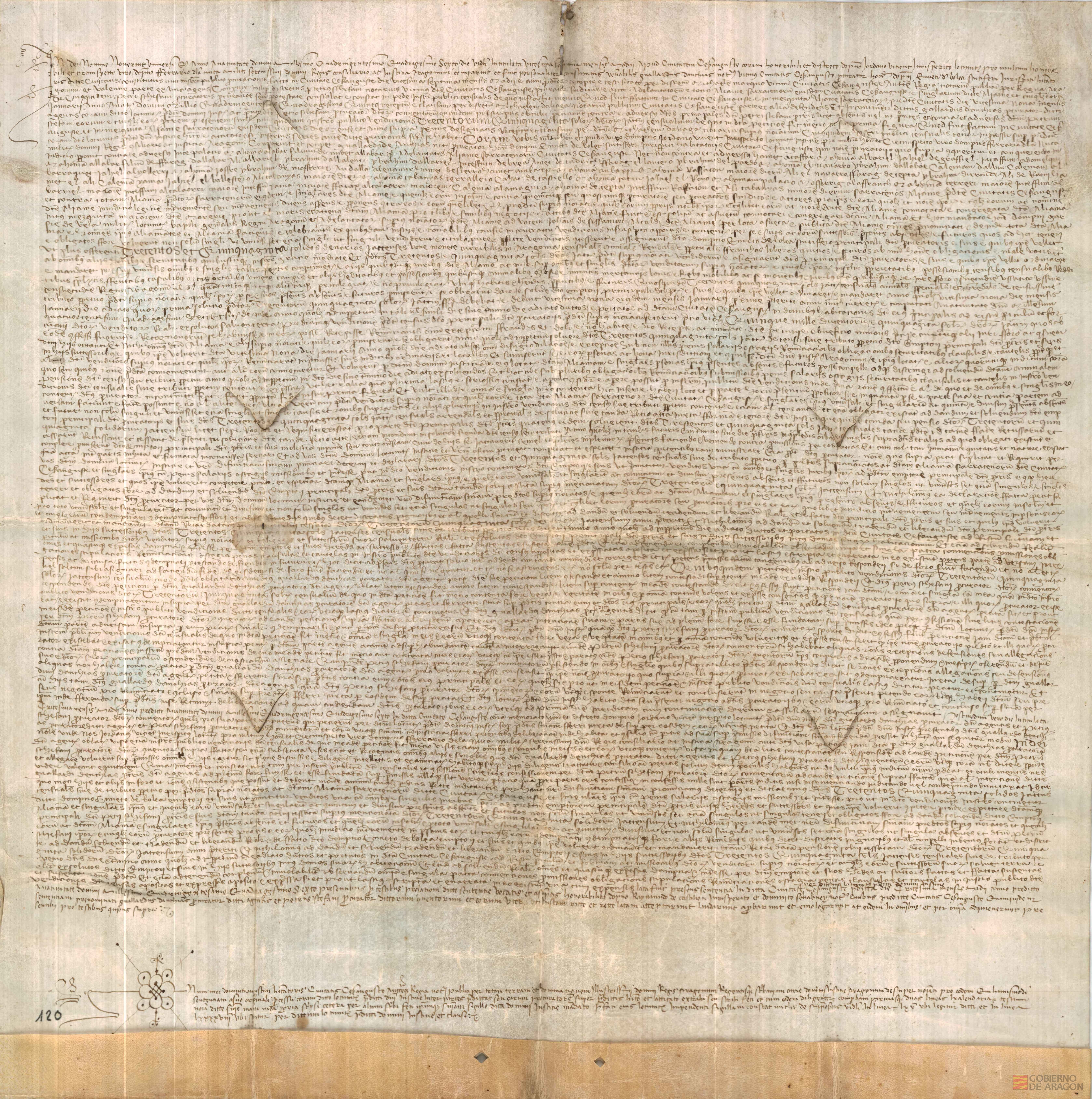 Eximino de Bolea,jurisperito,vecino de Zaragoza,vende a la aljama de moros de Zaragoza,un censal anual de 350 sueldos,por 5250 sueldos