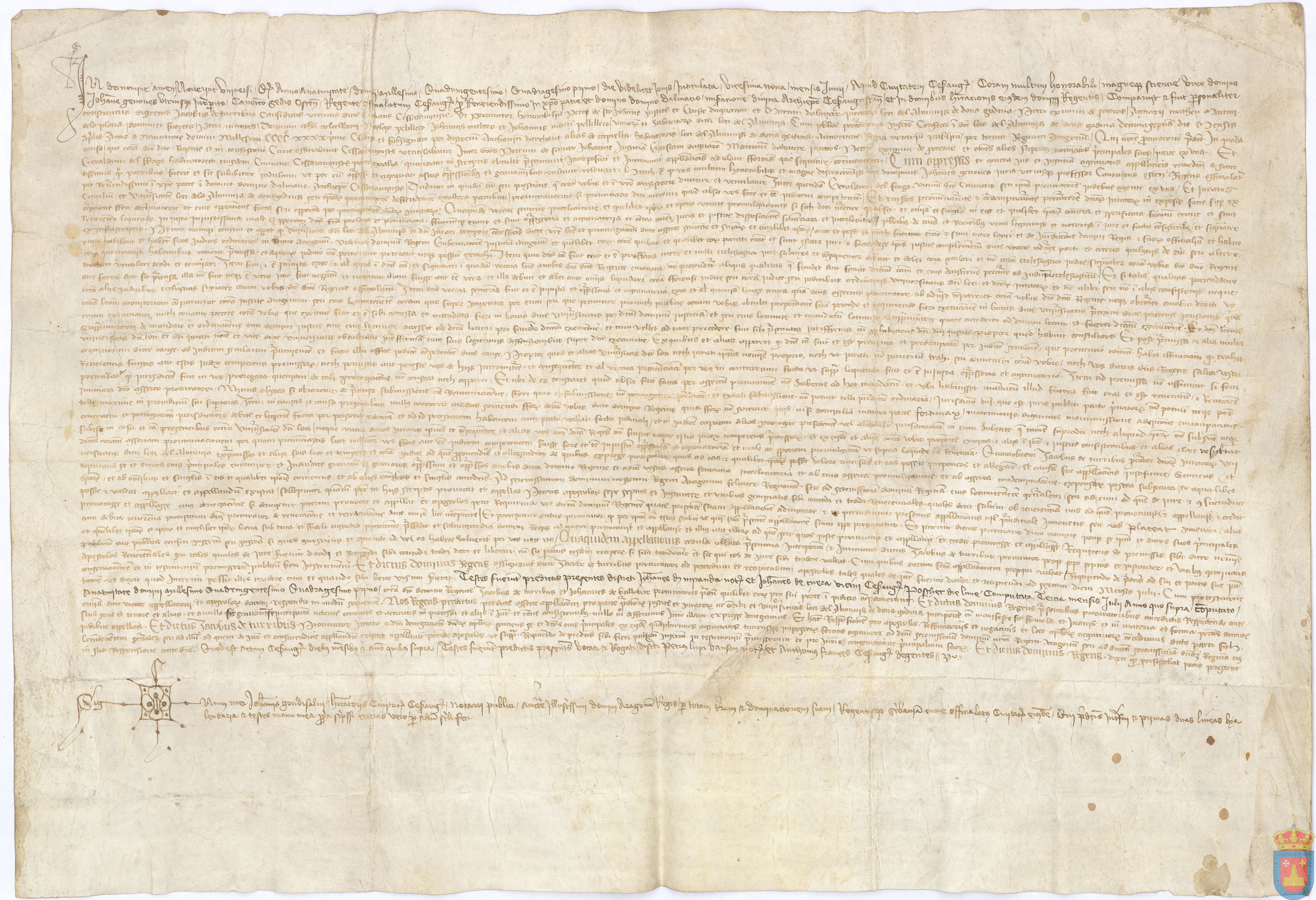 Declinatoria del fuero y remisión de las causas al Justicia de La Almunia.