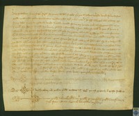 Fortún Robert, canónigo de Zaragoza, entrega a Arnaldo de Bretones, su hermano Beltrán y su consanguíneo Bernardo Vital las tierras de Fuentespalda para que las pueble