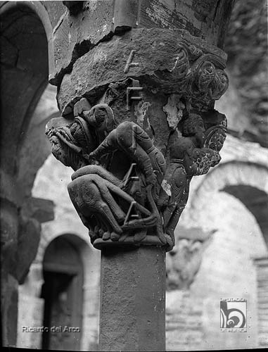Monasterio Viejo de San Juan de la Peña. Claustro. Capitel de Adán y su familia. Ricardo del Arco y Garay. Botaya