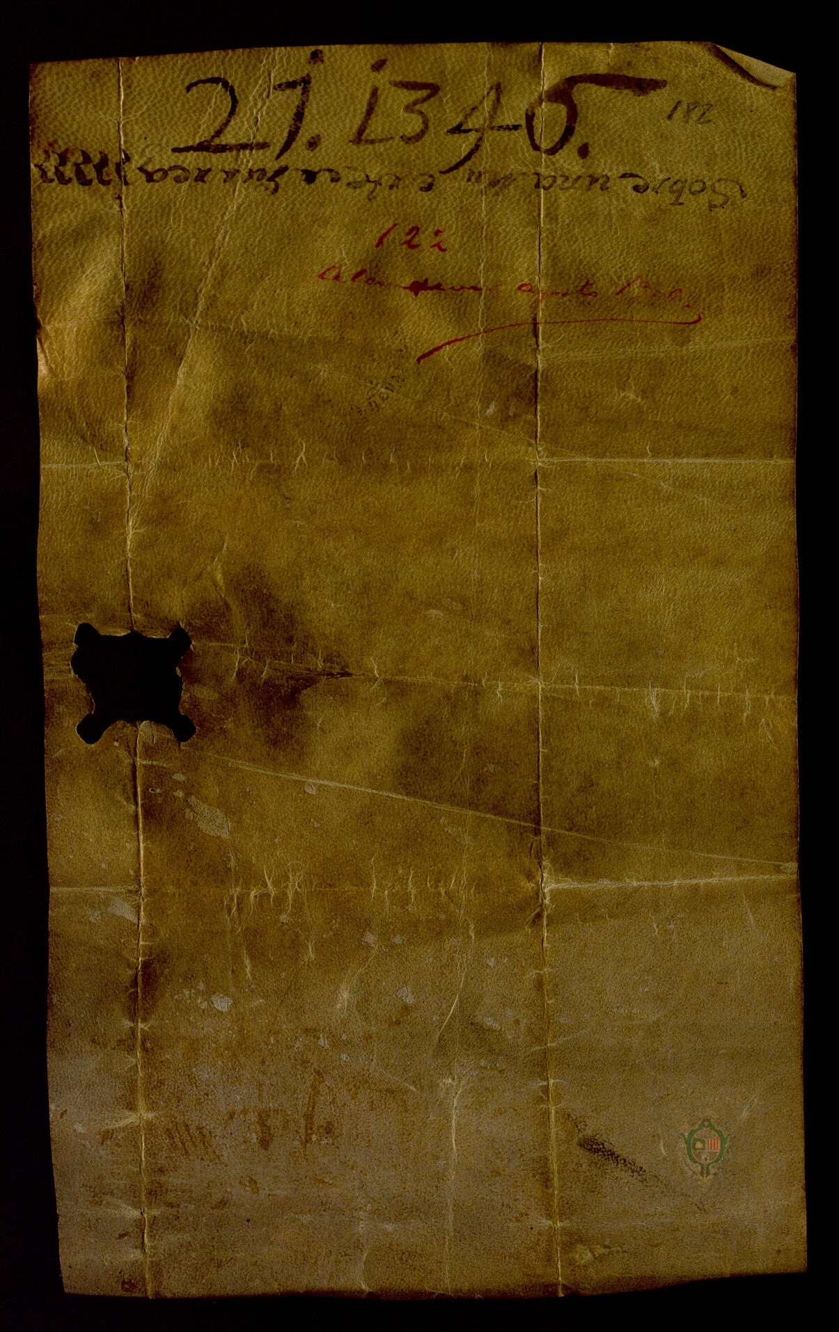 Fernando López de Jasa, merino de Huesca y Barbastro por Jaime II, reconoce recibir 250 sueldos del concejo de Almudévar, que era la mitad de la multa que debían pagar para ser absueltos de la muerte de Domingo Carnicero, vecino de Gurrea de Gállego.